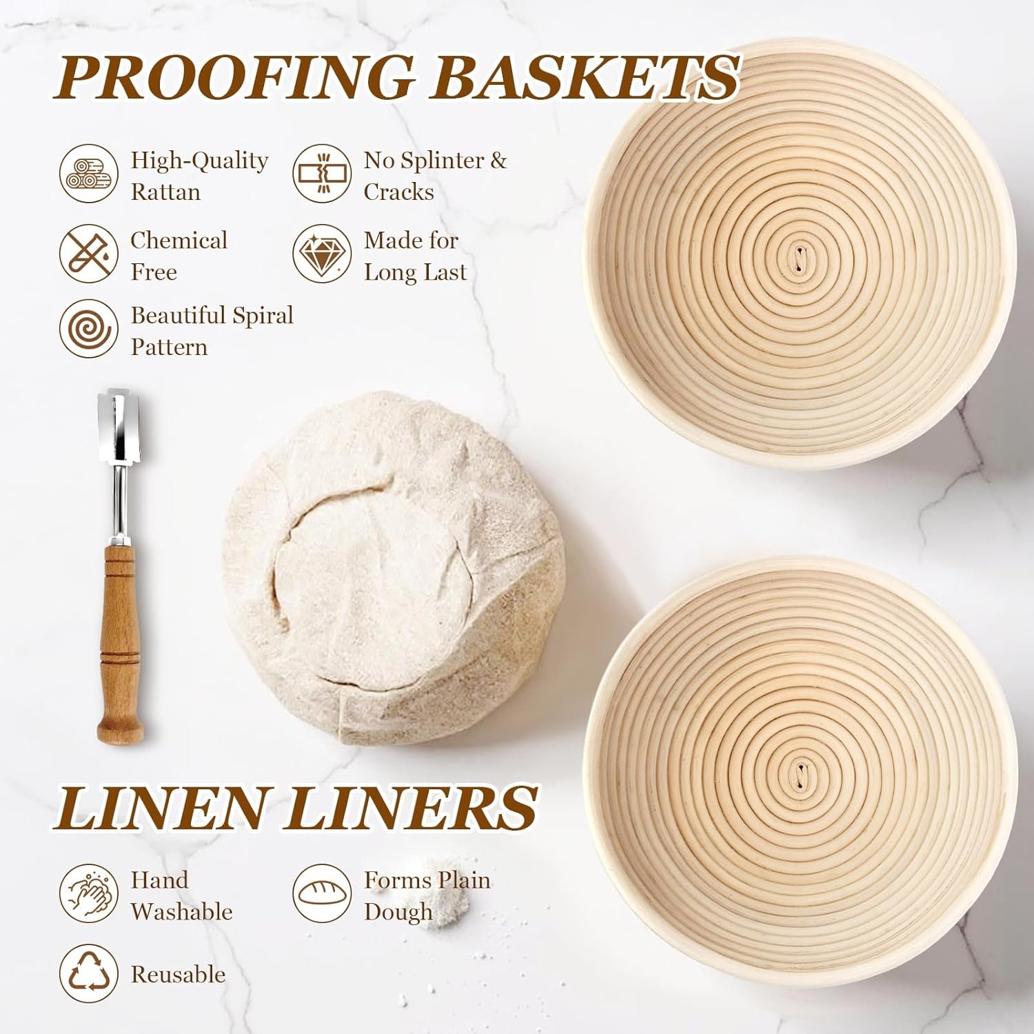 OEM Sourdough Starter Kit with 2 x 9-Inch Round Banneton Proofing Baskets 24-Oz Glass Jar Danish Dough Whisk Scraper Baking Tools Factory