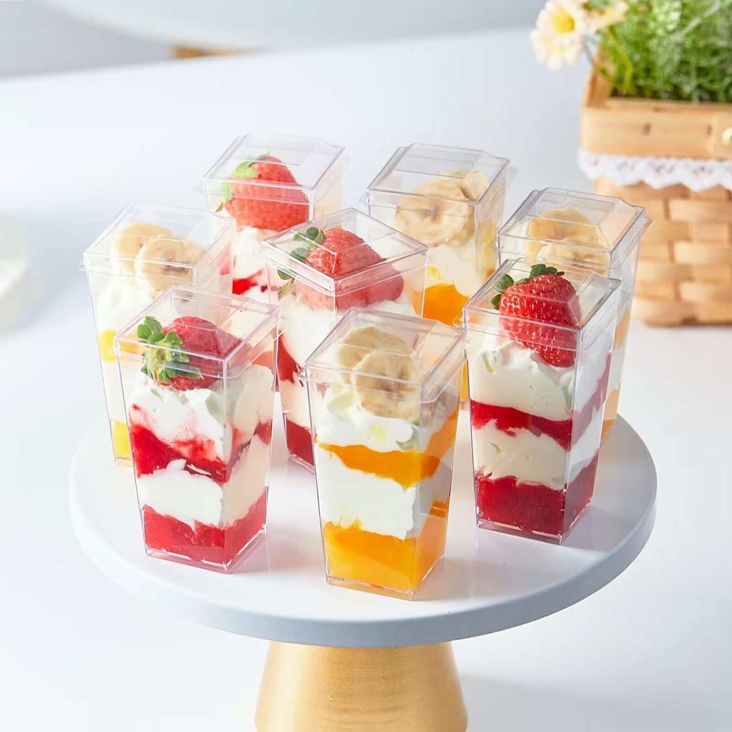 Wholesale 3 oz Mini Dessert Cups with Lids Spoons 50 Pack Plastic Parfait Shooter Cups for Individual Appetizers Mousse Trifle Ice Cream Factory