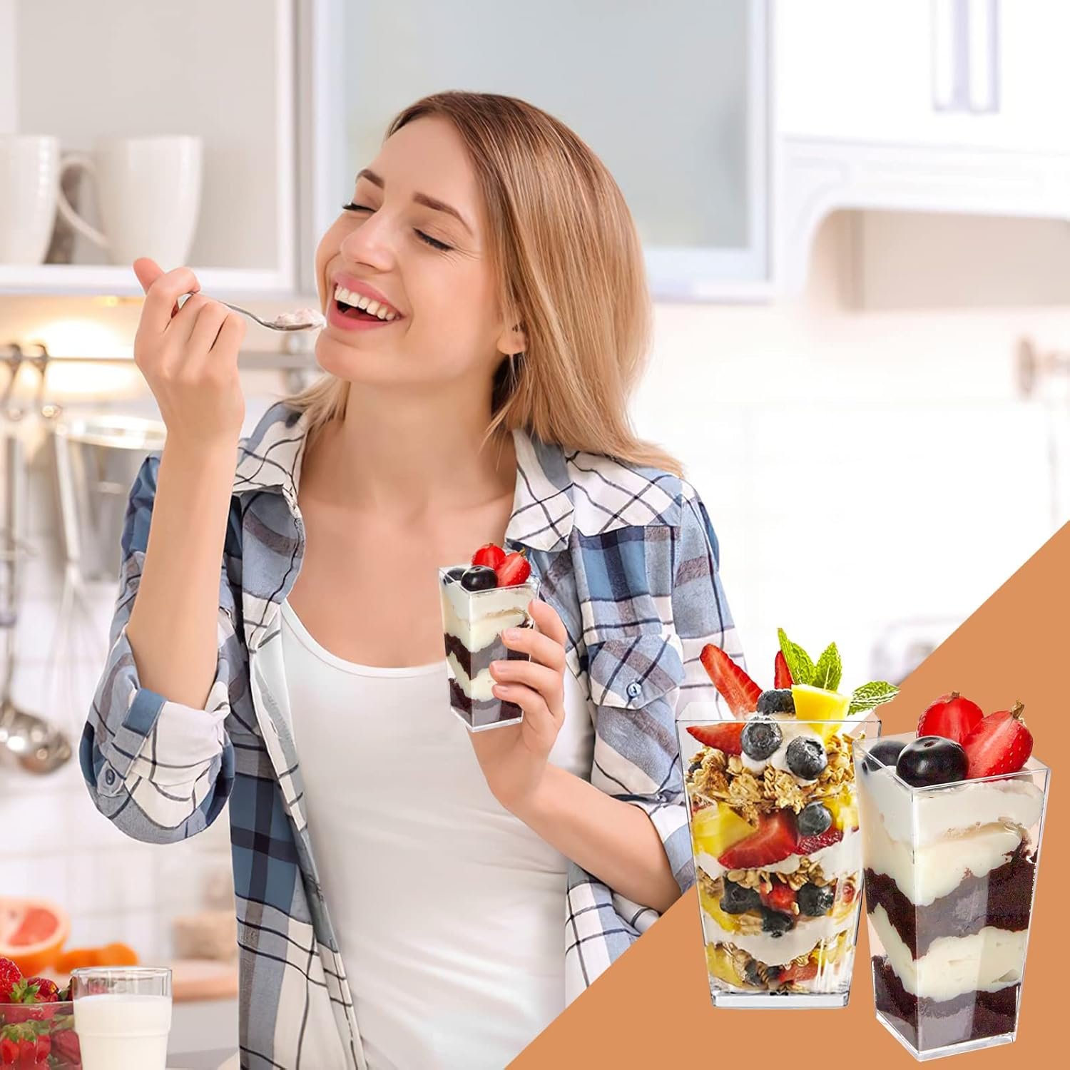 Wholesale 3 oz Mini Dessert Cups with Lids Spoons 50 Pack Plastic Parfait Shooter Cups for Individual Appetizers Mousse Trifle Ice Cream Factory