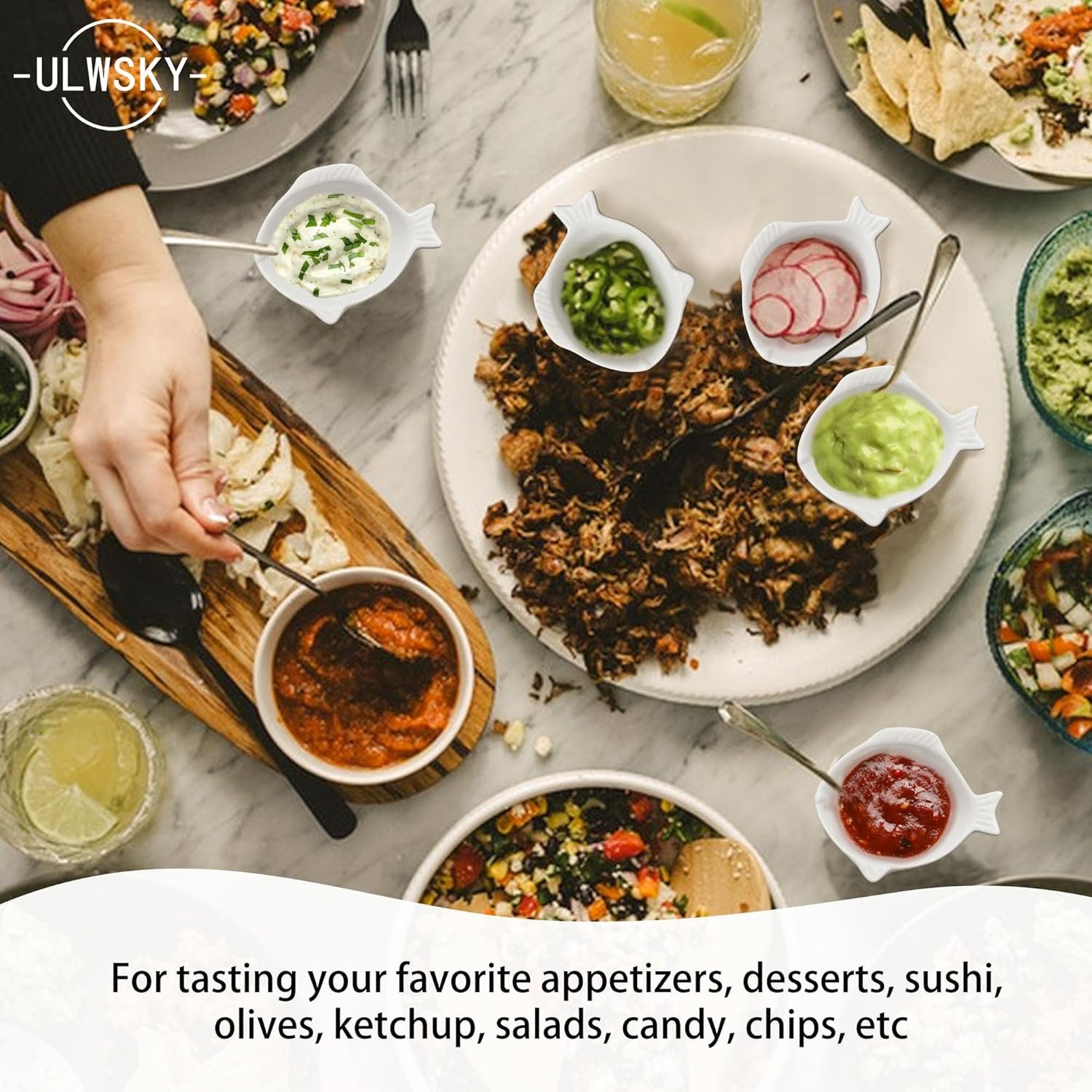 OEM Set of 6 Fish-Shaped Porcelain Dipping Bowls Dishwasher Safe for Sauce Sushi Wasabi Appetizers Factory OEM Set of 6 Fish-Shaped Porcelain Dipping Bowls Dishwasher Safe for Sauce Sushi Wasabi Appetizers Factory