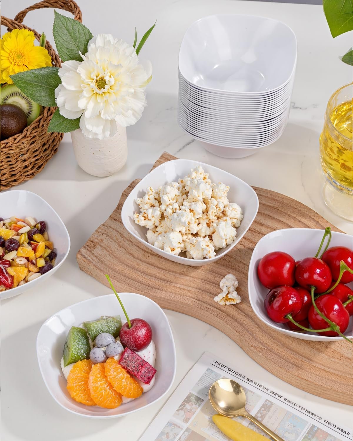 Wholesale 50Pack 8oz White Plastic Disposable Small Bowls for Ice Cream/Salsa/Dipping/Dessert/Sauce/Serving Parties Factory