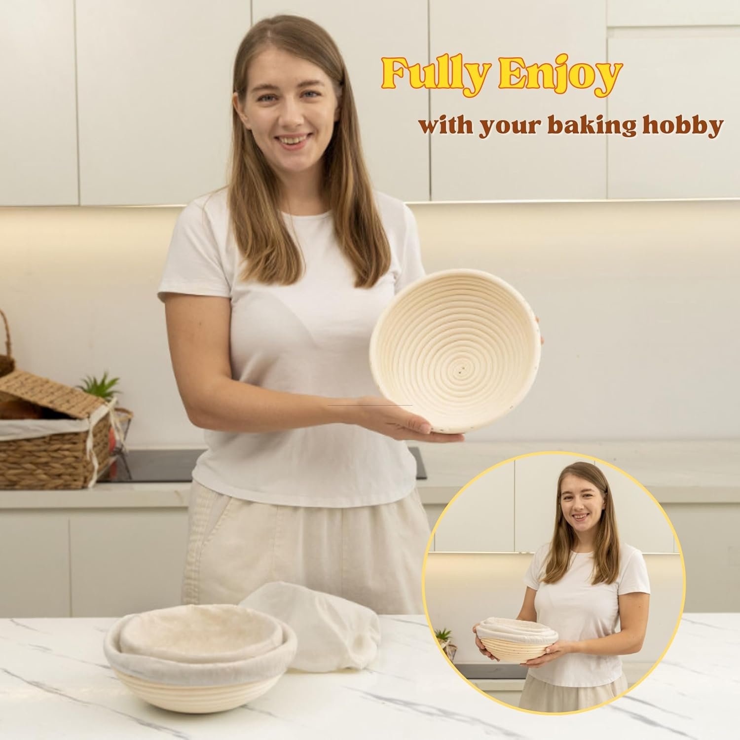 OEM Banneton Bread Proofing Basket Set of 2 Round Sourdough Starter Kit Baking Tools 10x6x3.5 Inch Factory