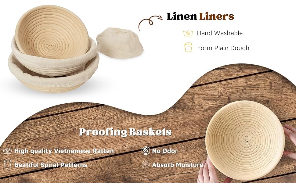 OEM Banneton Bread Proofing Basket Set of 2 Round Sourdough Starter Kit Baking Tools 10x6x3.5 Inch Factory