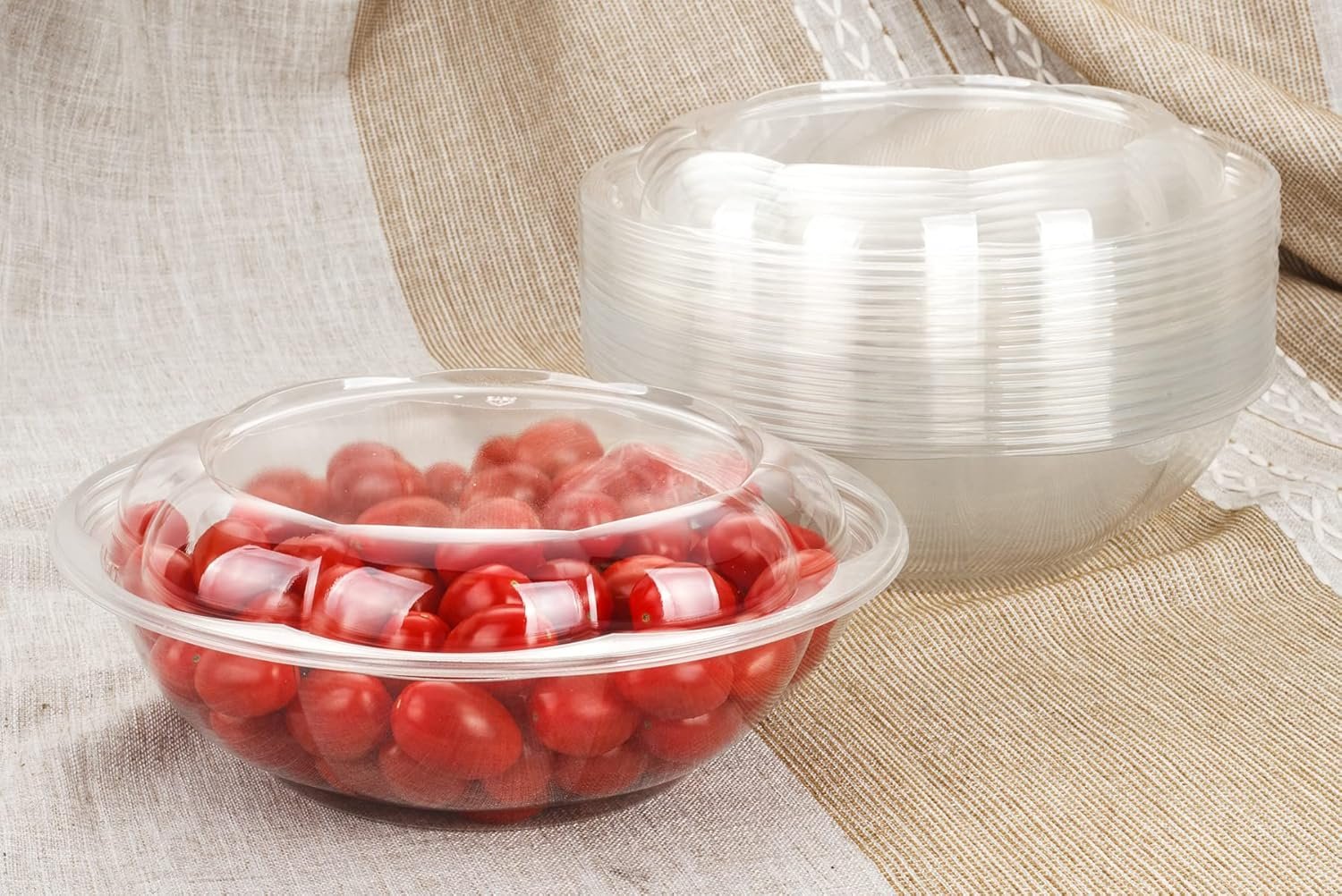 Wholesale 64oz Large Clear Disposable Plastic Rose Bowls with Lids Salad Containers 25 Sets Factory