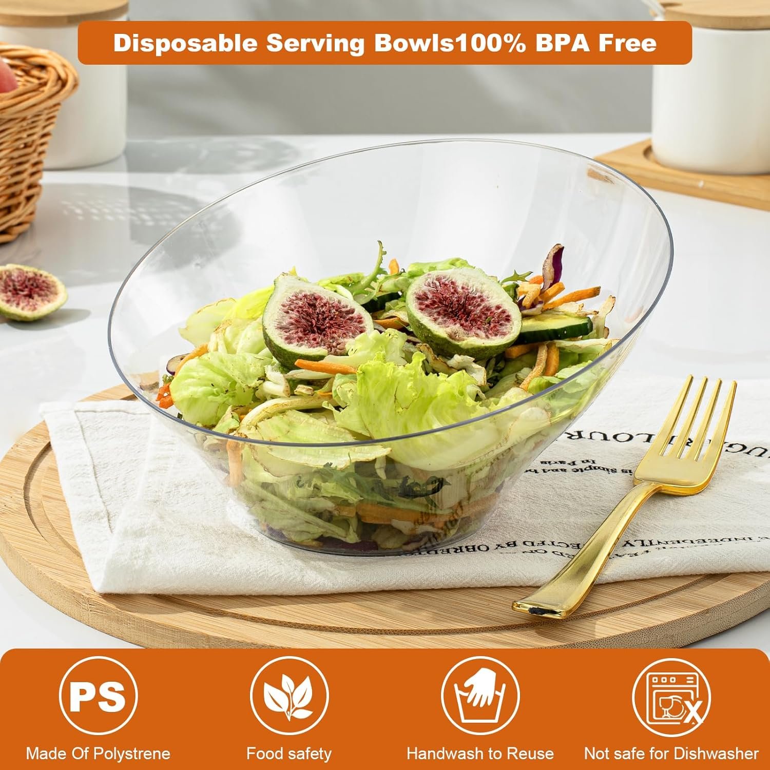 Wholesale 12 Pack 20 OZ Clear Plastic Angled Disposable Serving Bowls for Party Wedding Chips Candy Salad Fruit Factory