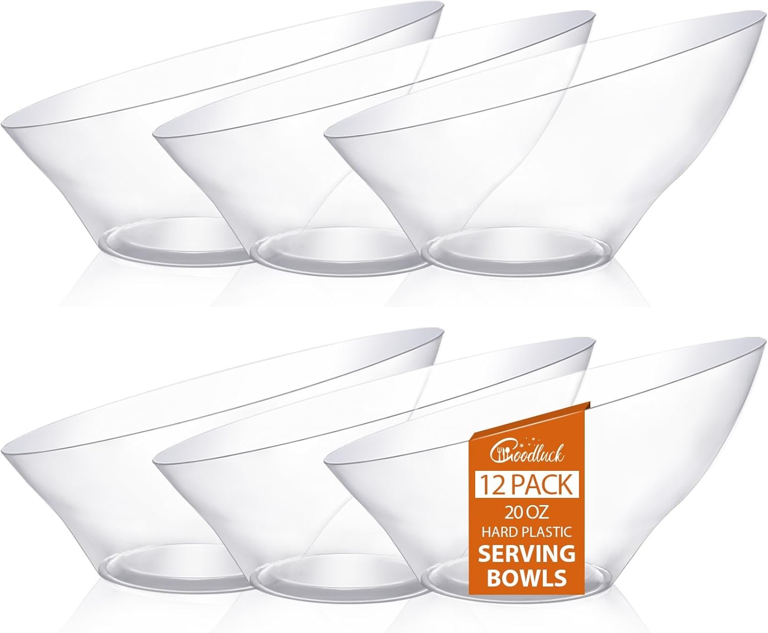 Goodluck 12 Pack Clear Plastic Serving Bowls for Party - 20 OZ Angled Disposable Serving Bowls for Wedding Party Chip, Candy, Salad & Fruit