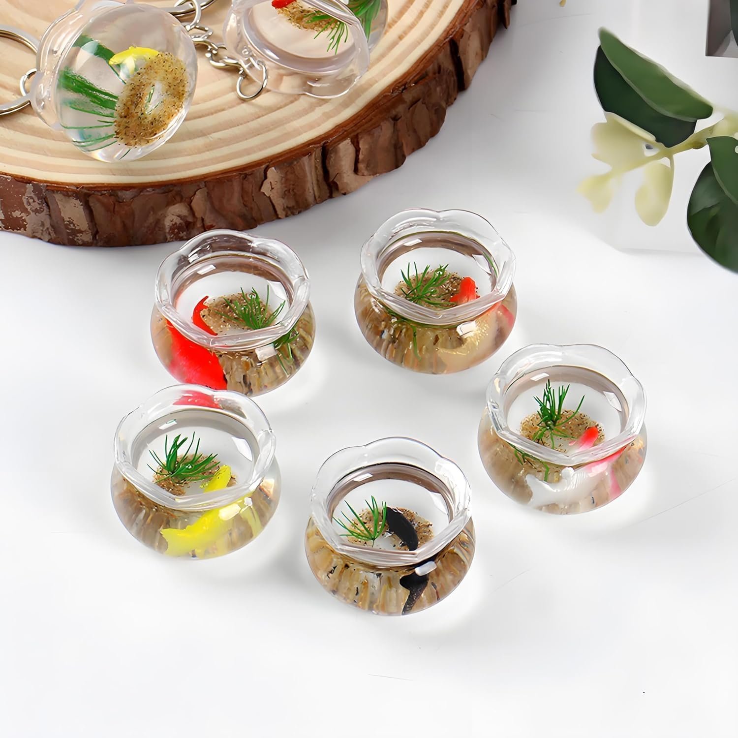 Wholesale 2Pcs 1:12 Scale Miniature Goldfish Bowls Realistic Resin Dollhouse Fish Tanks with Goldfish Grass Fairy Garden Ornaments DIY Desktop Crafts Cupcake Toppers Factory