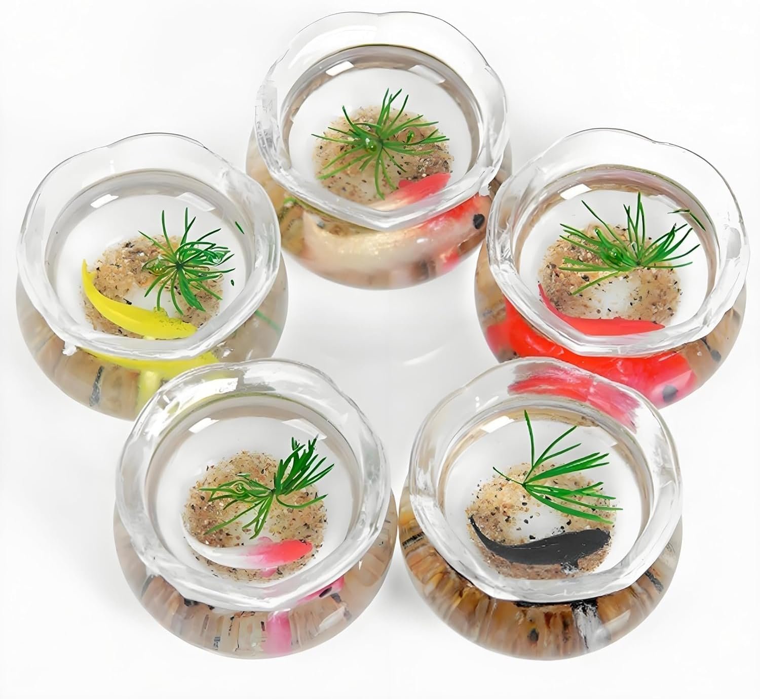 2Pcs Random Miniature Goldfish Bowls – 1:12 Scale Dollhouse Fish Tank Accessories,Realistic Resin Round Aquarium with Goldfish & Grass, Fairy Garden Ornaments, DIY Desktop Craft & Cupcake Topper Decor