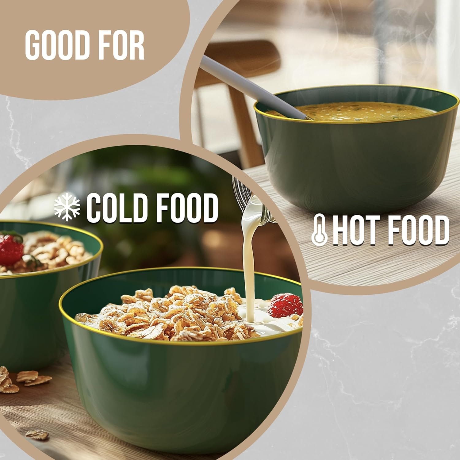 Wholesale Disposable Plastic Bowls 24 Oz Set of 10 Green Gold Rimmed Fancy Serving Bowls for Ice Cream Salad Candy Factory Wholesale Disposable Plastic Bowls 24 Oz Set of 10 Green Gold Rimmed Fancy Serving Bowls for Ice Cream Salad Candy Factory