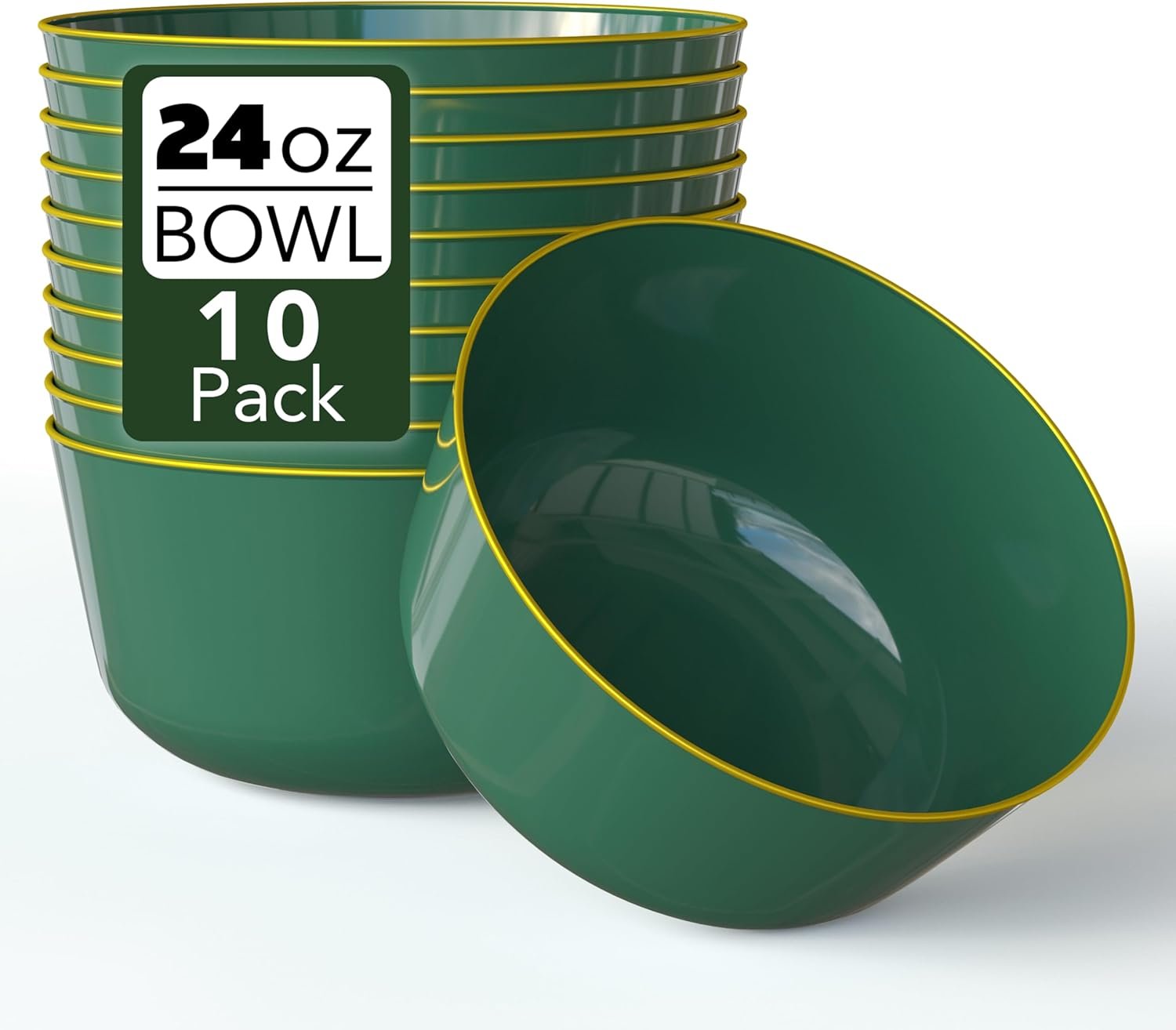 Trendables Plastic Bowls Disposable Bowls 24 Oz Bowl Set Of 10 Green Gold Rimmed Fancy Plastic Serving Bowls Perfect Plastic Ice Cream Bowls Plastic Salad Bowls Plastic Candy Bowl