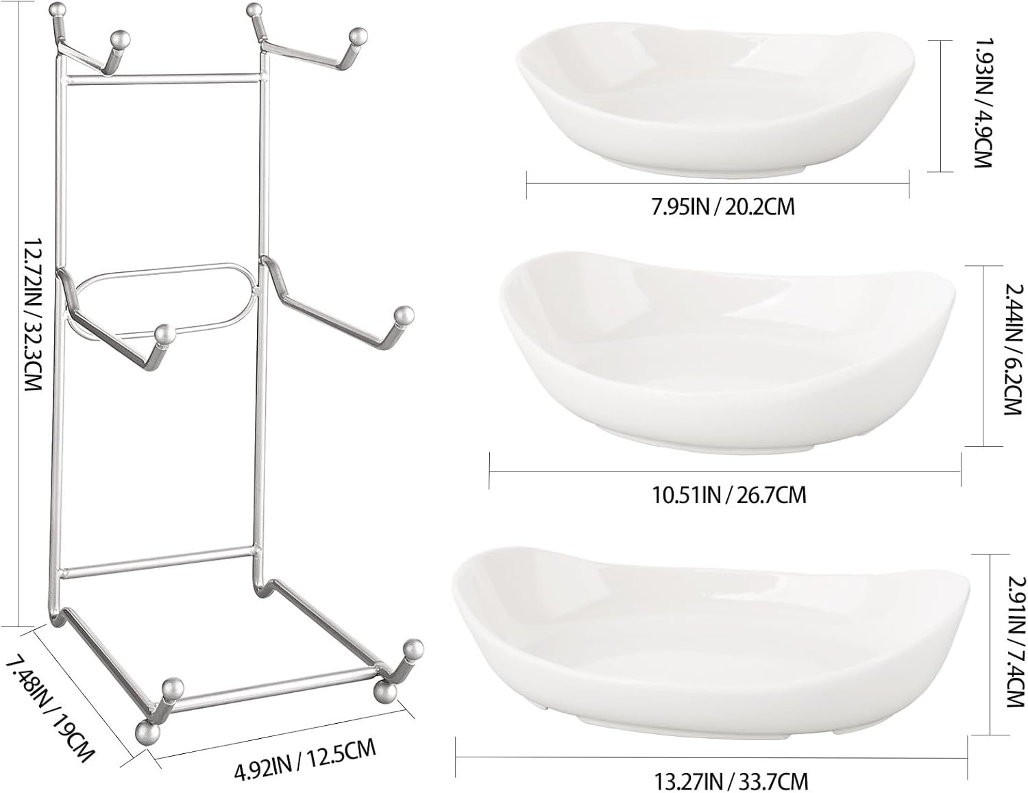 OEM 3-Tier White Ceramic Fruit Basket for Kitchen Countertop Vegetable Snacks Nuts Storage Rack with Holder Factory