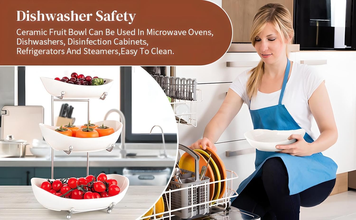 OEM 3-Tier White Ceramic Fruit Basket for Kitchen Countertop Vegetable Snacks Nuts Storage Rack with Holder Factory