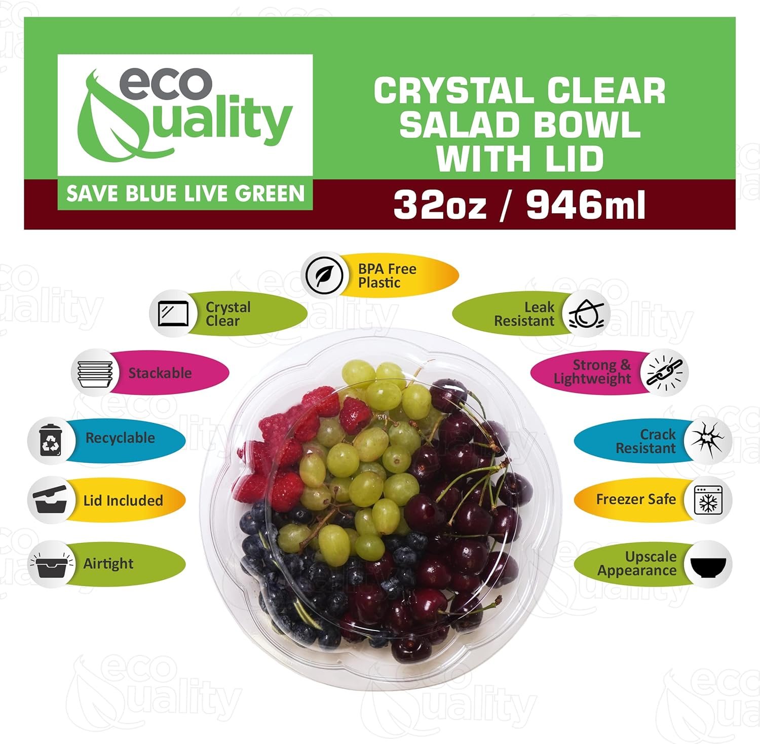 Wholesale 25 Pack 32oz Salad Bowls To-Go with Lids - Crystal Clear Plastic Disposable Containers Airtight Leak Proof for Salads Lunch Parfait Fruits Meal Prep BPA Free Factory