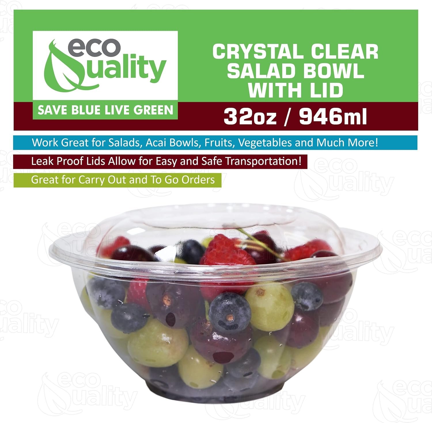 Wholesale 25 Pack 32oz Salad Bowls To-Go with Lids - Crystal Clear Plastic Disposable Containers Airtight Leak Proof for Salads Lunch Parfait Fruits Meal Prep BPA Free Factory