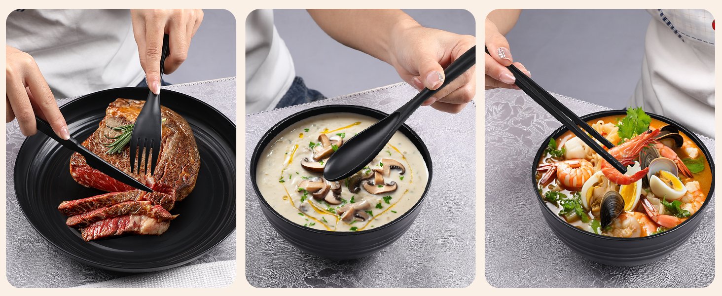 Wholesale 72-Piece Unbreakable Wheat Straw Dinnerware Set for 8 Reusable Plastic Plates Bowls Cups Microwave Dishwasher Safe Black for Kitchen Camping Outdoor Dorm Manufacturer