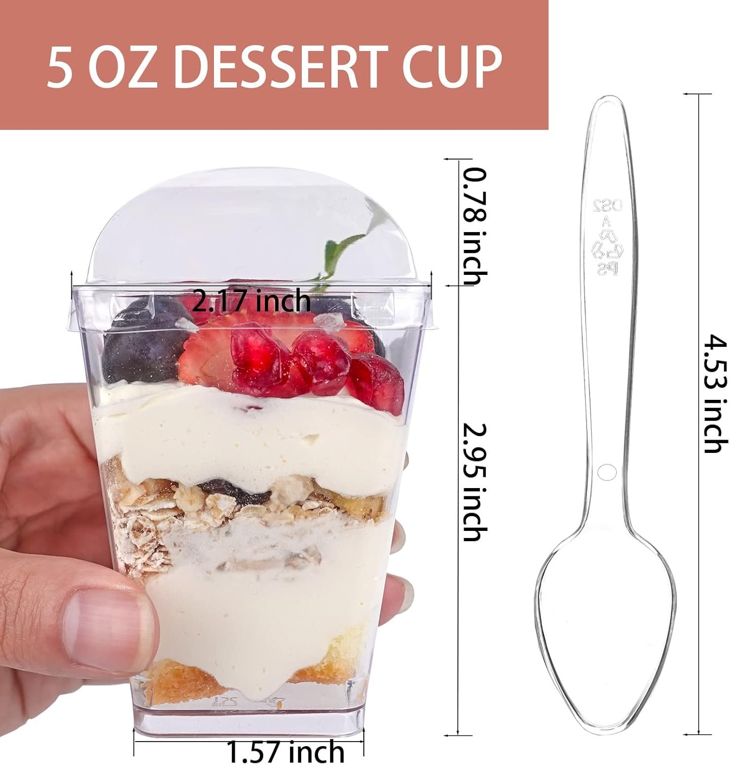 Wholesale 50-Pack 5oz Clear Plastic Dessert Cups with Lids and Spoons Reusable Square Parfait Appetizer Shot Glasses for Parties Trifle Tasting Factory