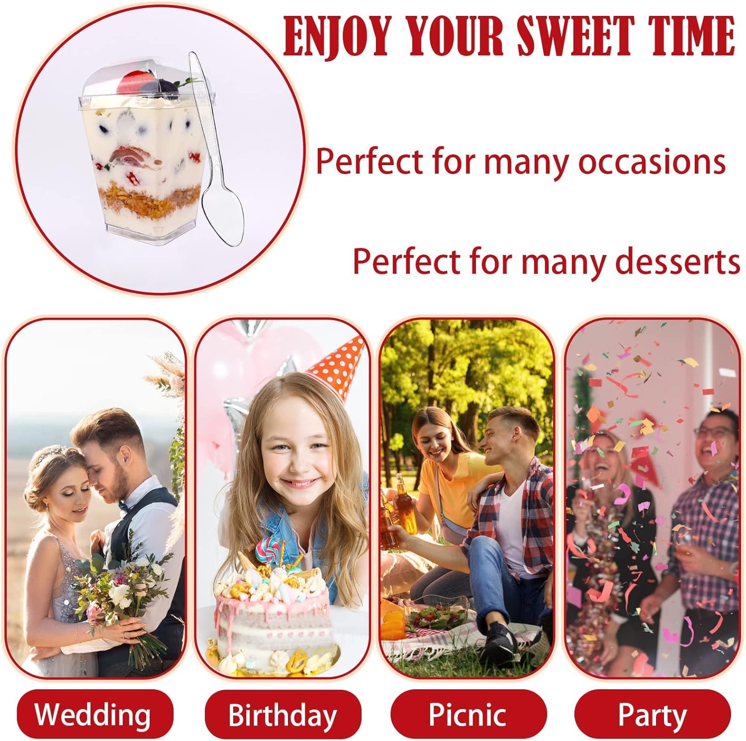 Wholesale 50-Pack 5oz Clear Plastic Dessert Cups with Lids and Spoons Reusable Square Parfait Appetizer Shot Glasses for Parties Trifle Tasting Factory