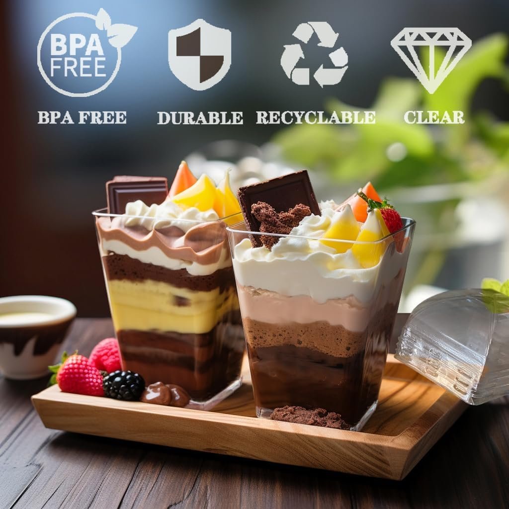 Wholesale 50-Pack 5oz Clear Plastic Dessert Cups with Lids and Spoons Reusable Square Parfait Appetizer Shot Glasses for Parties Trifle Tasting Factory