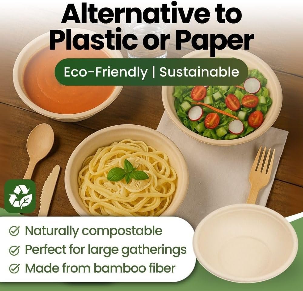 Wholesale Bamboo Fiber Disposable Round Bowls 20 Oz 50 Pack Microwavable for Soup Cake Salsa Salad Substitute Paper Plastic Styrofoam Leaf Factory