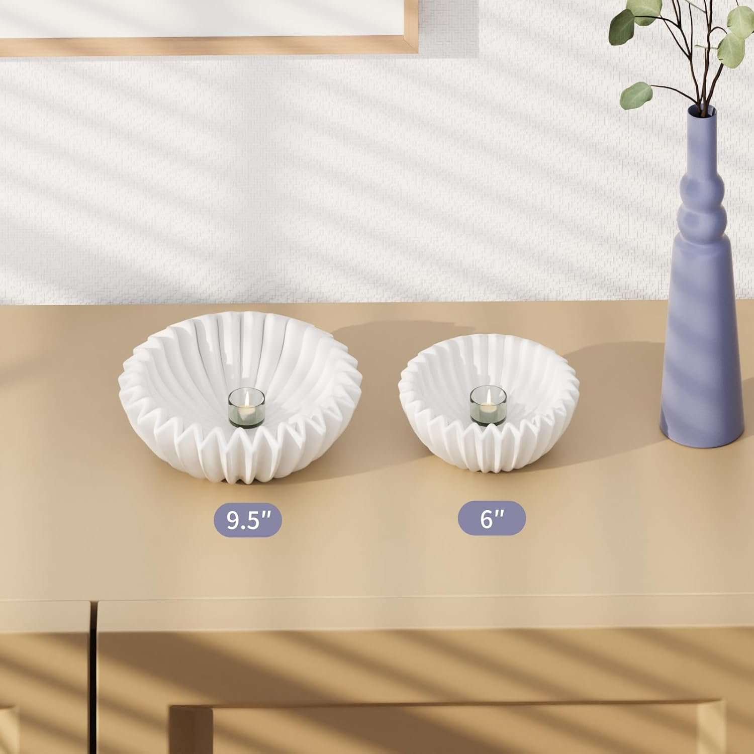 OEM 6 Inch Ivory Ceramic Decorative Bowl Modern Home Decor Centerpiece for Keys Jewelry Ruffle Fluted Scalloped Design Factory