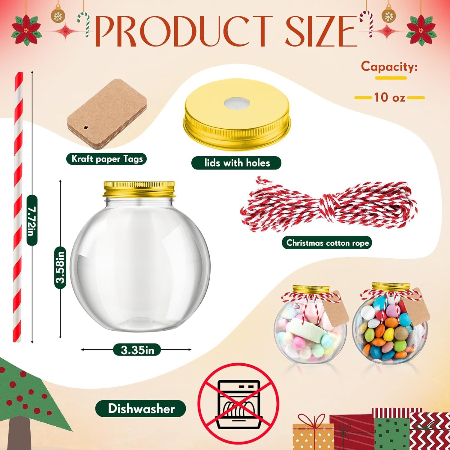 Wholesale 48 Pack 10 oz Clear Plastic Christmas Ornament Drink Cups Spherical Fish Bowl Style with Lids Straws Bulk for Holiday Cocktails Candy Gifts Carnival Party Decorations Factory