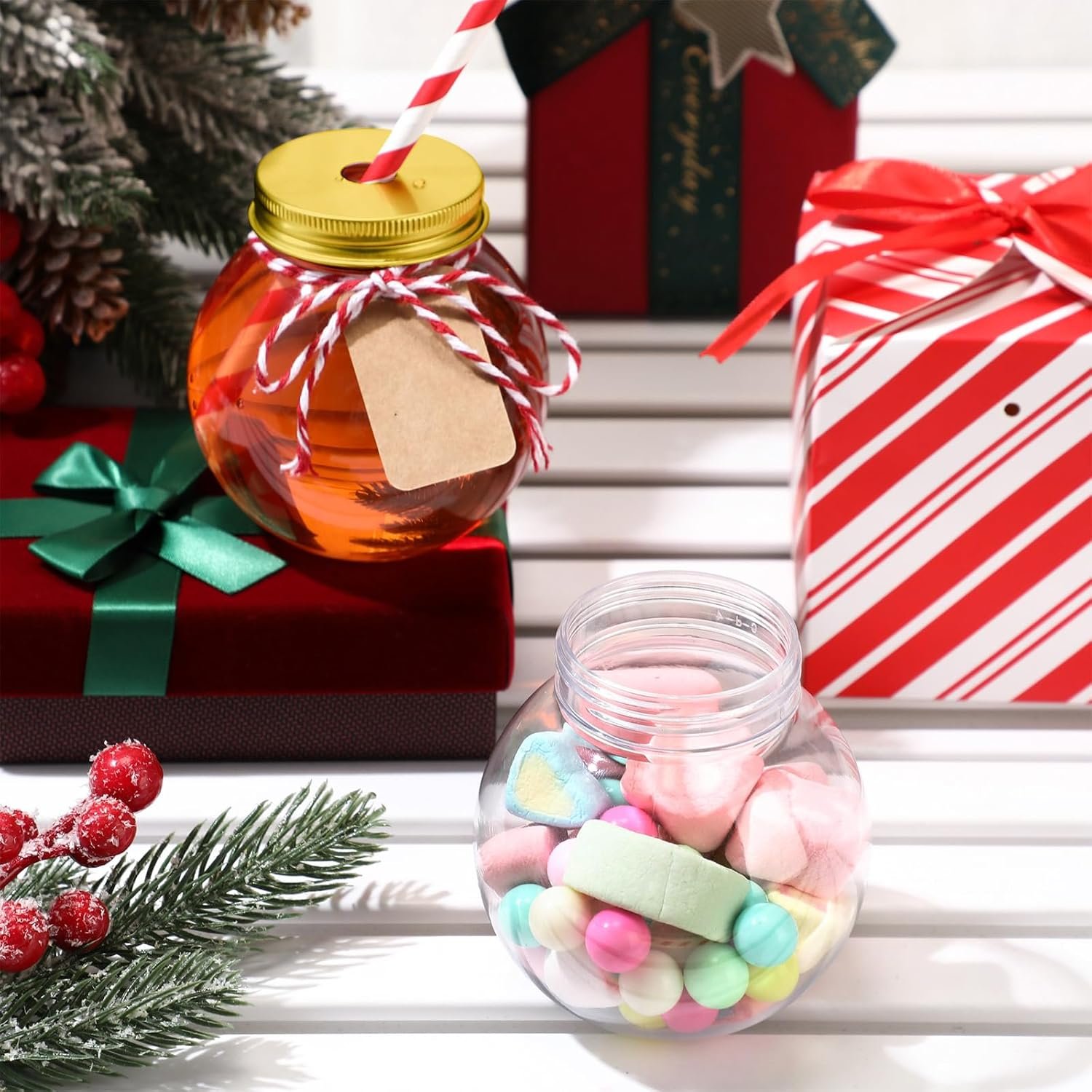 Wholesale 48 Pack 10 oz Clear Plastic Christmas Ornament Drink Cups Spherical Fish Bowl Style with Lids Straws Bulk for Holiday Cocktails Candy Gifts Carnival Party Decorations Factory