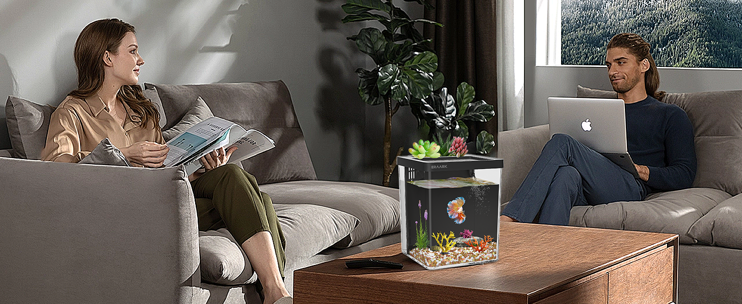 OEM 1.5 Gallon Betta Fish Tank Aquarium Kit with Filter LED Light Water Pump Starter Set Fish Bowl Factory