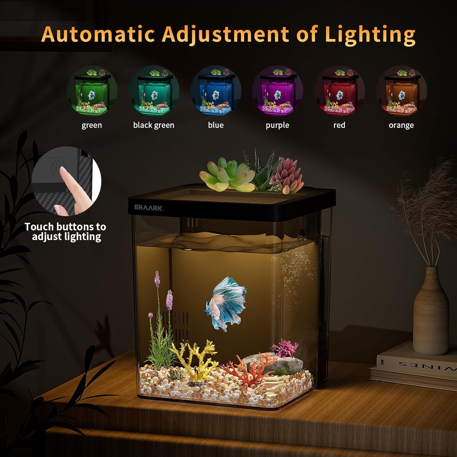 OEM 1.5 Gallon Betta Fish Tank Aquarium Kit with Filter LED Light Water Pump Starter Set Fish Bowl Factory