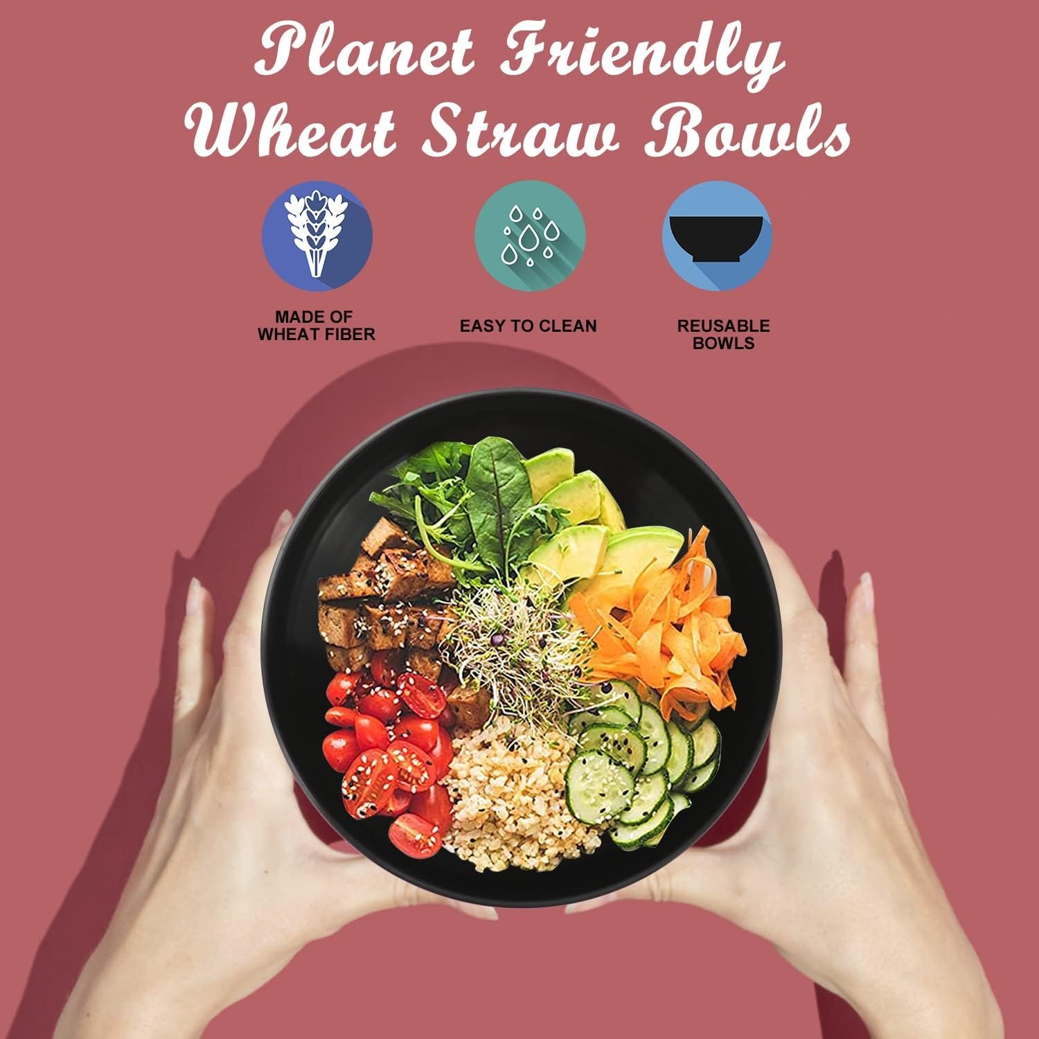 Wholesale Wheat Straw Bowl Sets 6 PCS Unbreakable 36 OZ Cereal and Salad Bowls Microwave Dishwasher Safe for Camping RV Apartment Dorm Party Black Grey Factory