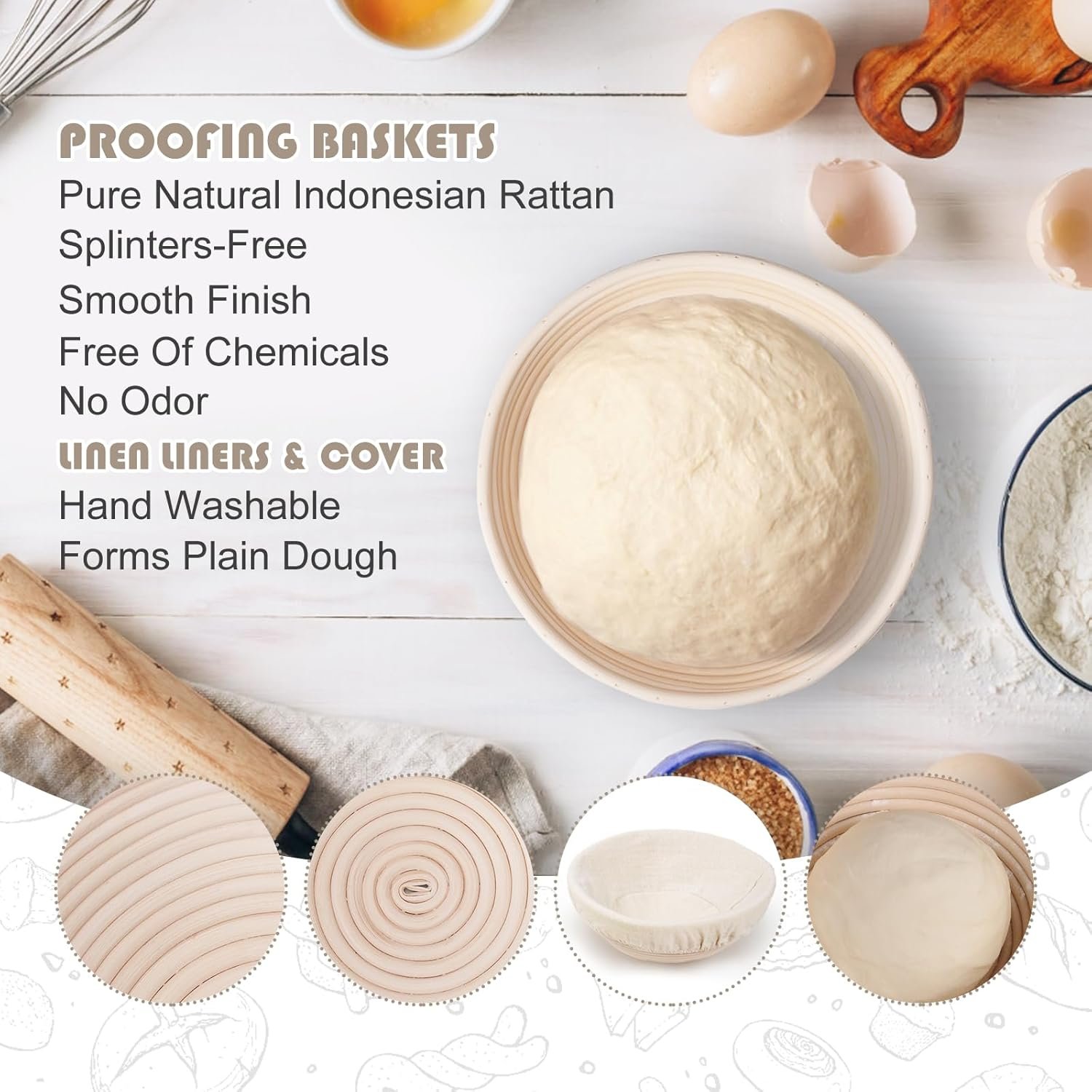 OEM Banneton Proofing Basket Sourdough Starter Kit 9-Inch Round Bread Baking Supplies with Thermometer Spatula Scraper Dough Whisk Factory