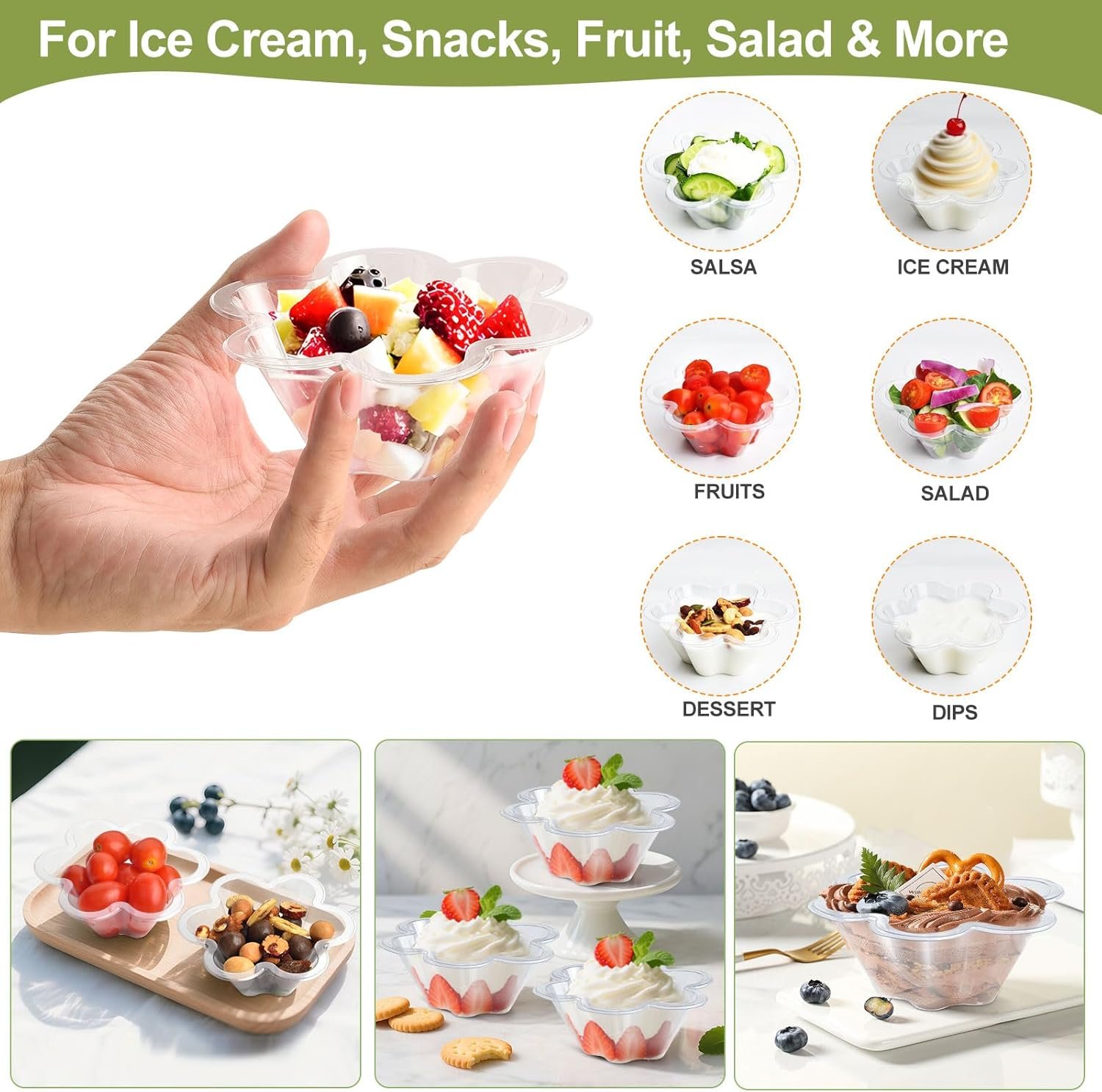 Wholesale Clear Disposable 8oz Ice Cream Cups 100 PCS Flower Shape Bowls for Dessert Cake Snacks Sundae Salad Nuts Party Wedding Christmas Candy Serving Factory Wholesale Clear Disposable 8oz Ice Cream Cups 100 PCS Flower Shape Bowls for Dessert Cake Snacks Sundae Salad Nuts Party Wedding Christmas Candy Serving Factory