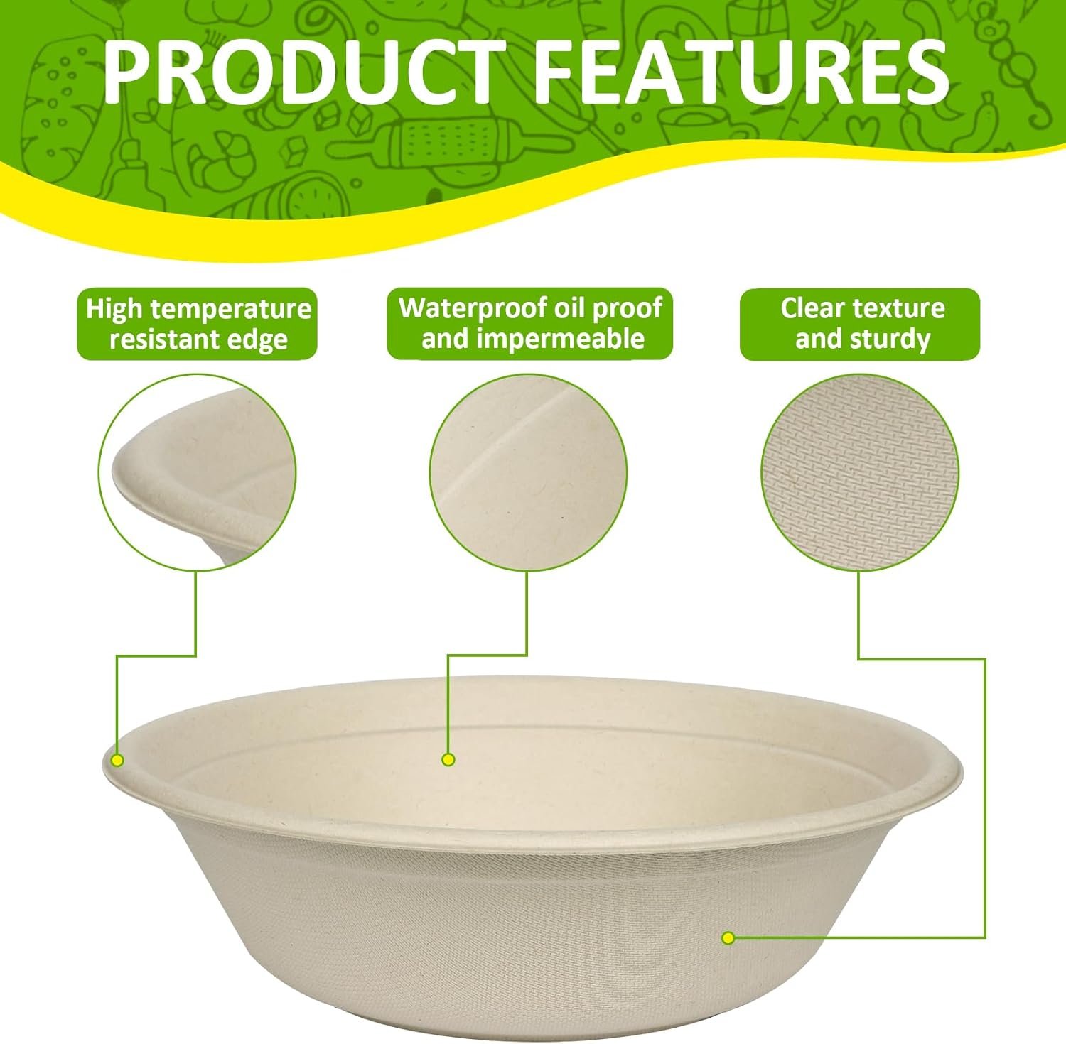 Wholesale Compostable Disposable Paper Bowls 32 Oz 100 Pack PFAS-Free BPI Certified Eco-Friendly Natural Brown Hot Cold Soup Salad Food Factory