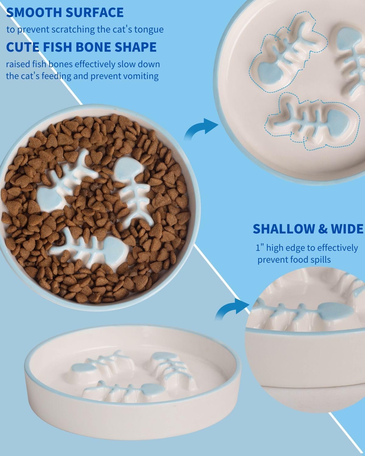 OEM Ceramic Fish Bone Slow Feeder Bowl for Cats Dogs Dishwasher Safe Non-Toxic Engaging Design Prevents Obesity Factory