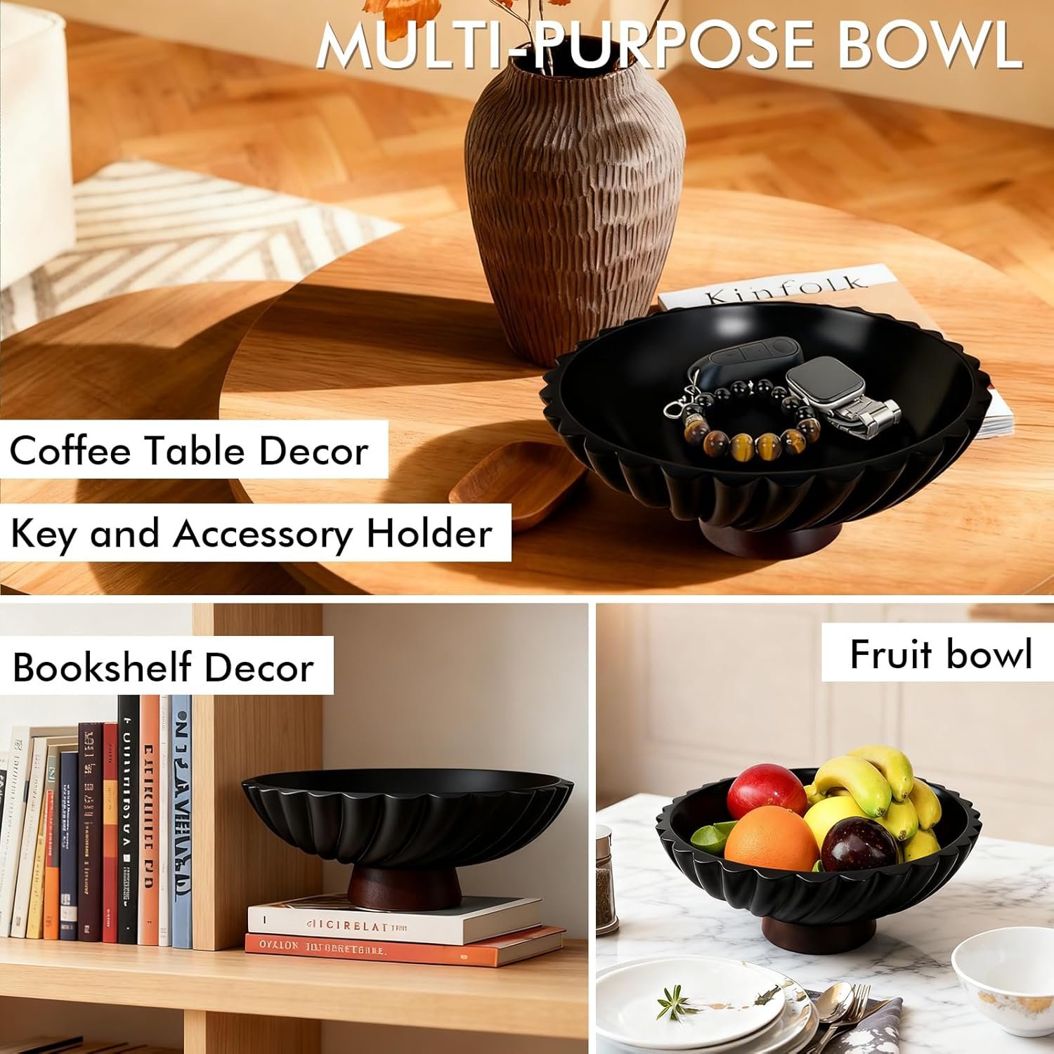 Wholesale 11-Inch Black Concrete Fruit Bowl Wooden Base Modern Decorative Key Holder for Dining Coffee Table Kitchen Home Factory Wholesale 11-Inch Black Concrete Fruit Bowl Wooden Base Modern Decorative Key Holder for Dining Coffee Table Kitchen Home Factory
