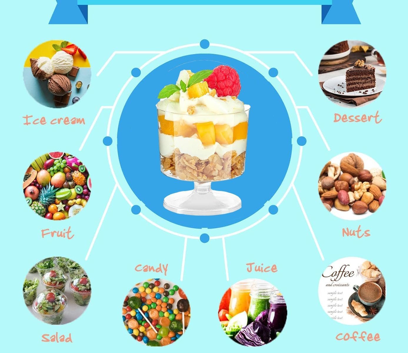 Wholesale 50-Pack Clear Plastic Dessert Cups with Spoons Mini Parfait Pudding Cups for Cheesecake Yogurt Jello Mousse Snacks Fruit Trifle No Lids High Footed Factory