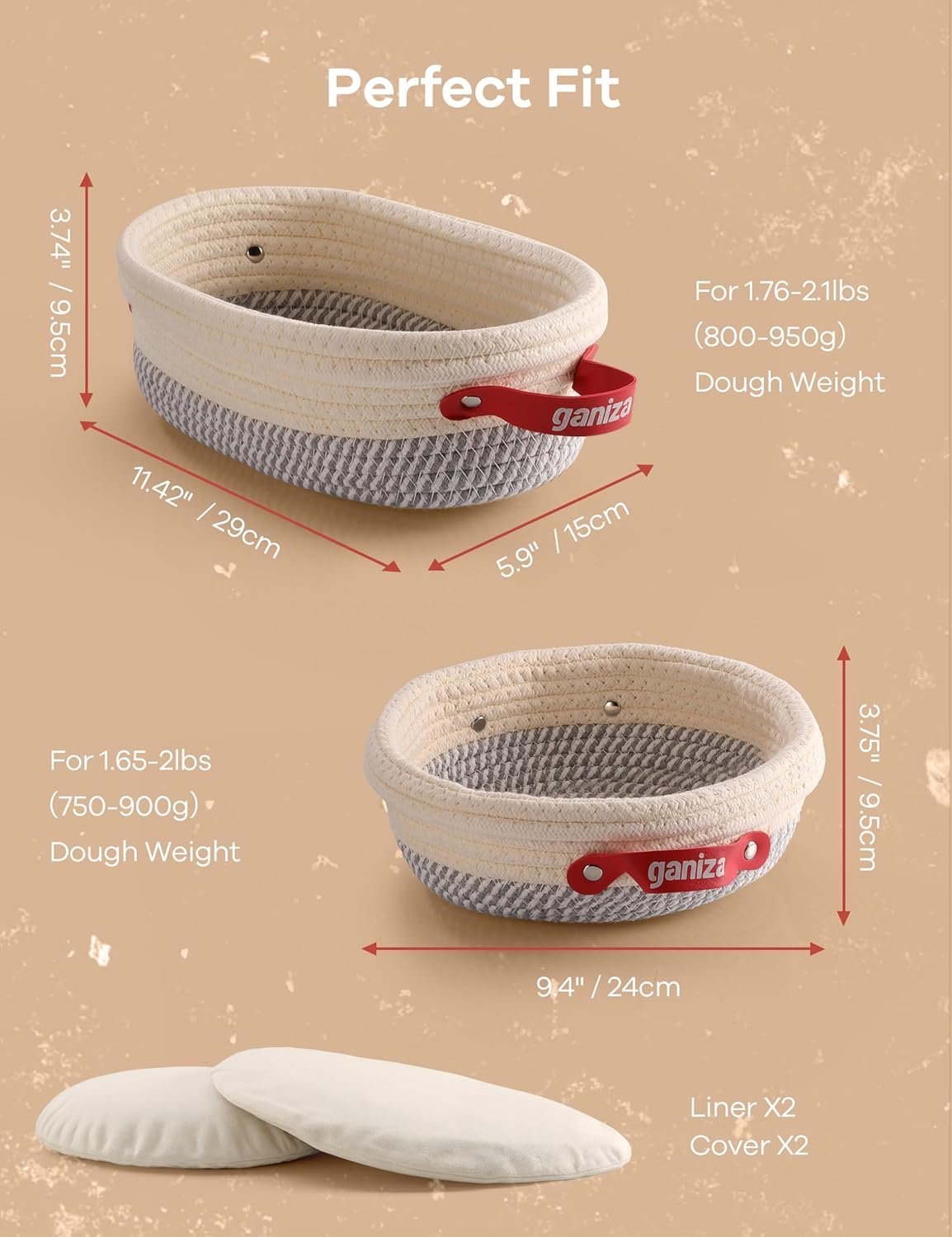 OEM Sourdough Starter Kit Cotton Rope Bread Baking Supplies 9-Inch Round and 10-Inch Oval Banneton Baskets with Liners Covers Proofing Basket Gifts for Bakers Women Wife Mom Factory