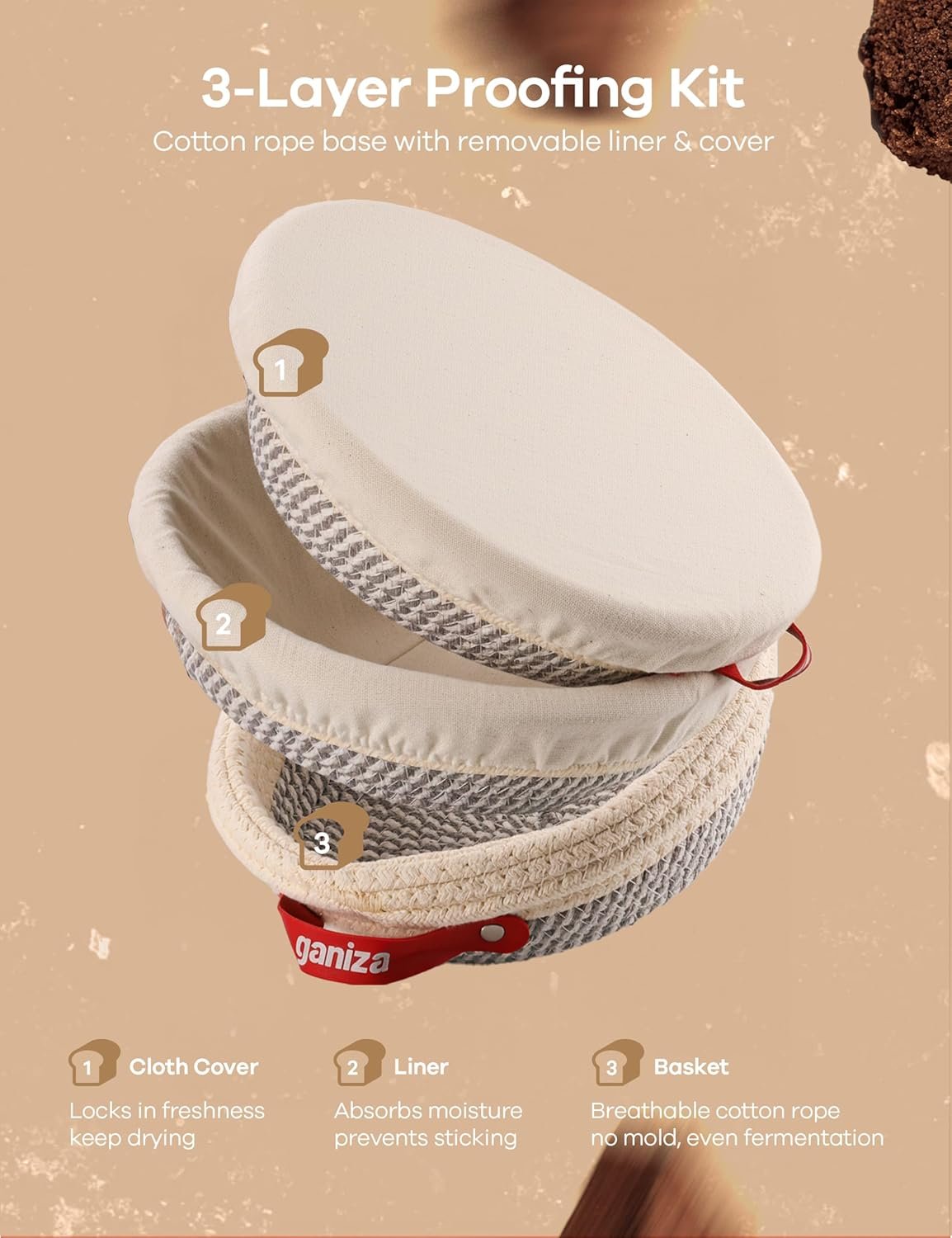 OEM Sourdough Starter Kit Cotton Rope Bread Baking Supplies 9-Inch Round and 10-Inch Oval Banneton Baskets with Liners Covers Proofing Basket Gifts for Bakers Women Wife Mom Factory