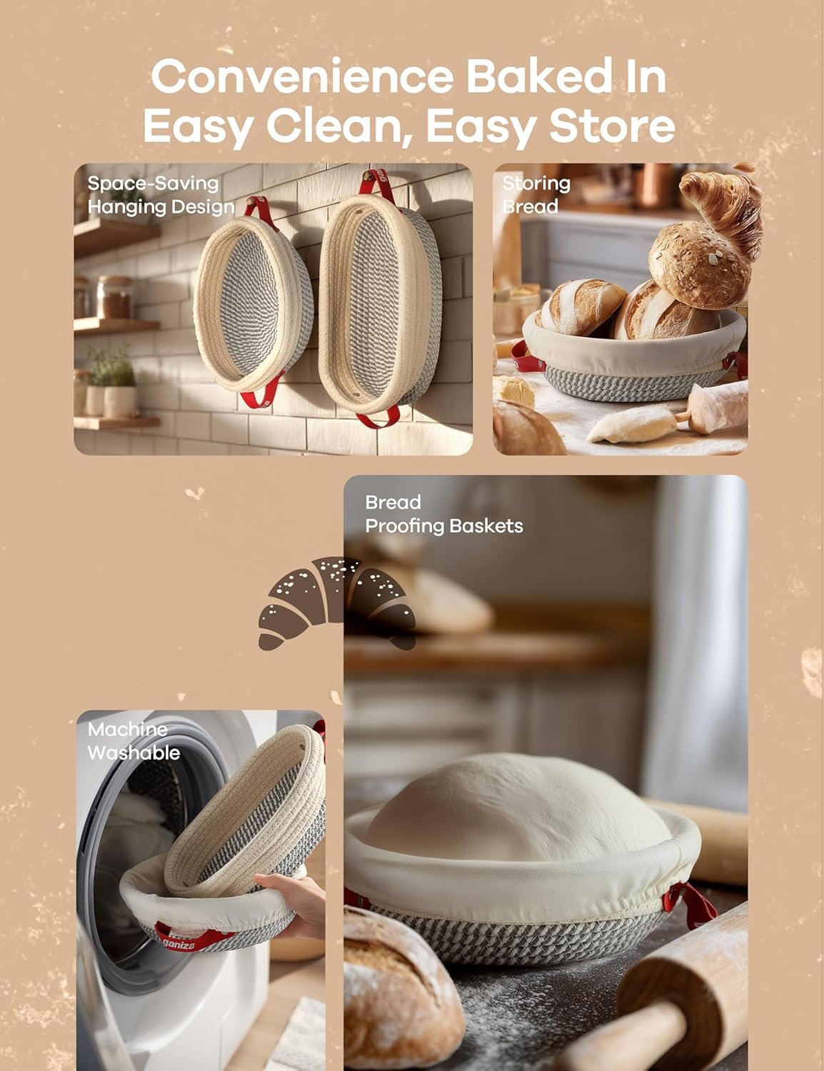 OEM Sourdough Starter Kit Cotton Rope Bread Baking Supplies 9-Inch Round and 10-Inch Oval Banneton Baskets with Liners Covers Proofing Basket Gifts for Bakers Women Wife Mom Factory