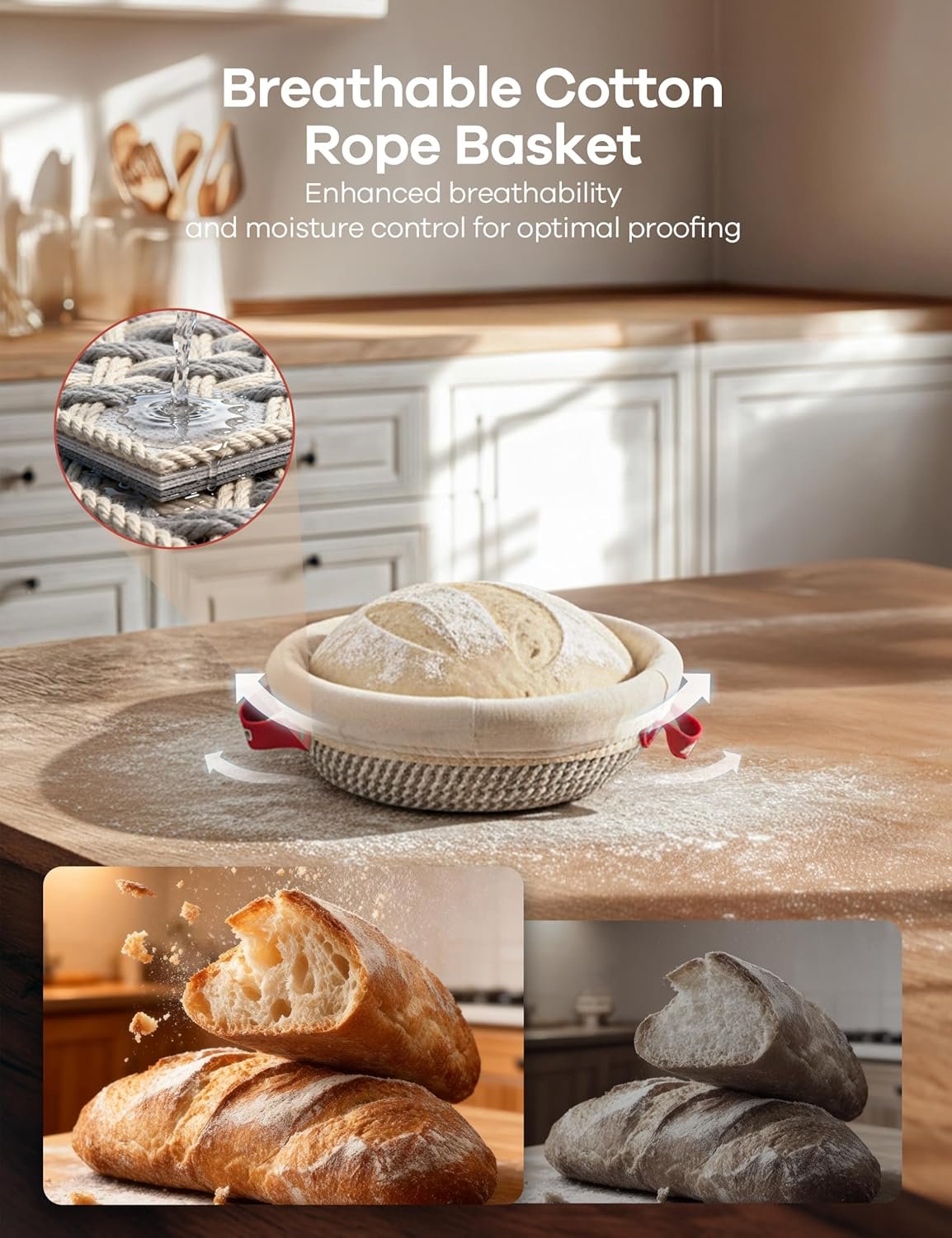 OEM Sourdough Starter Kit Cotton Rope Bread Baking Supplies 9-Inch Round and 10-Inch Oval Banneton Baskets with Liners Covers Proofing Basket Gifts for Bakers Women Wife Mom Factory