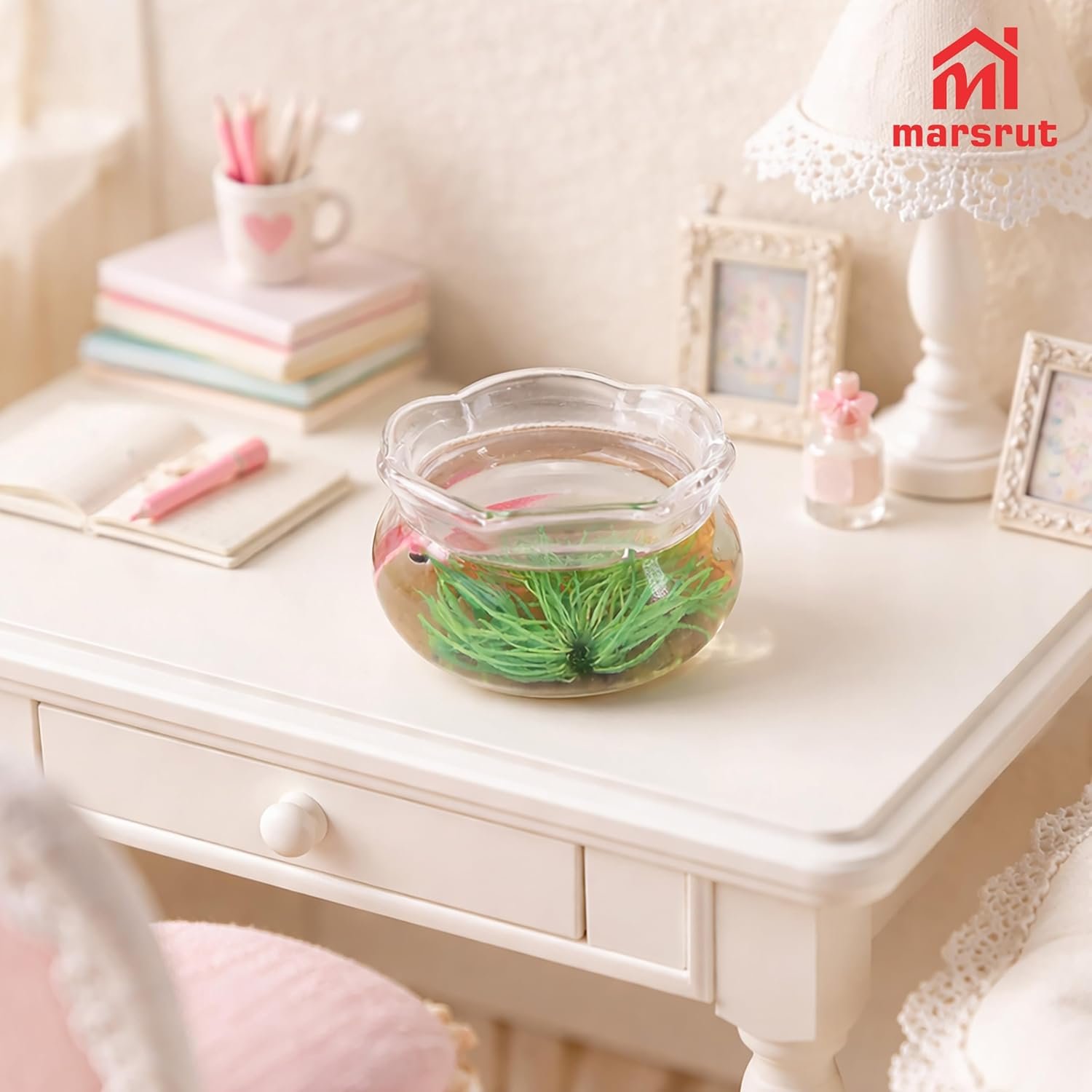 Wholesale 5Pcs 1:12 Scale Miniature Fish Bowls for Dollhouse with Tiny Fish Grass Realistic Glass Jar Accessories DIY Crafts Landscape Decoration Cupcake Toppers Factory