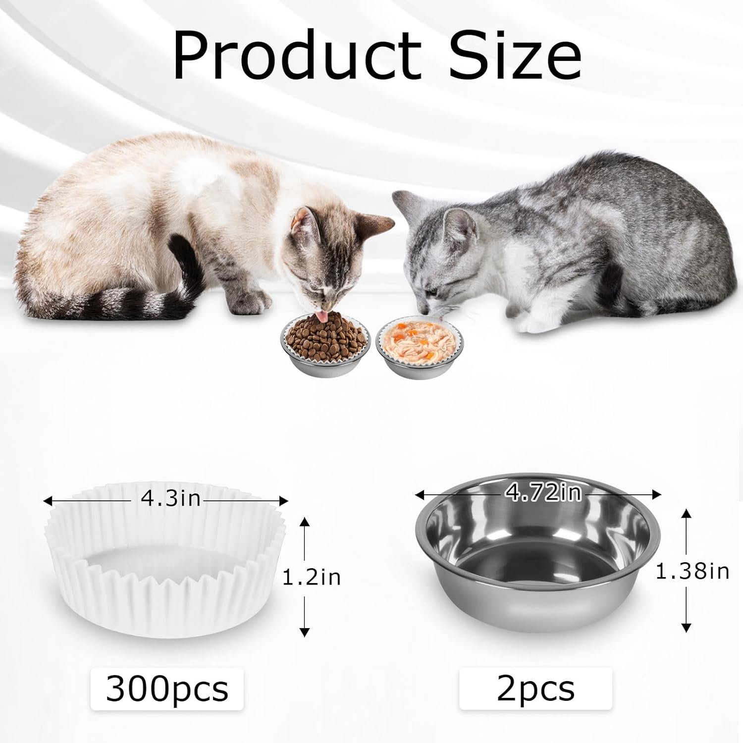 Wholesale Bulk Disposable Cat Bowls Set 300 PCS Liners + 2 PCS Stainless Steel Bowls for Small Cats Dogs Puppies Kittens White Paper for Dry Wet Food Factory Wholesale Bulk Disposable Cat Bowls Set 300 PCS Liners + 2 PCS Stainless Steel Bowls for Small Cats Dogs Puppies Kittens White Paper for Dry Wet Food Factory