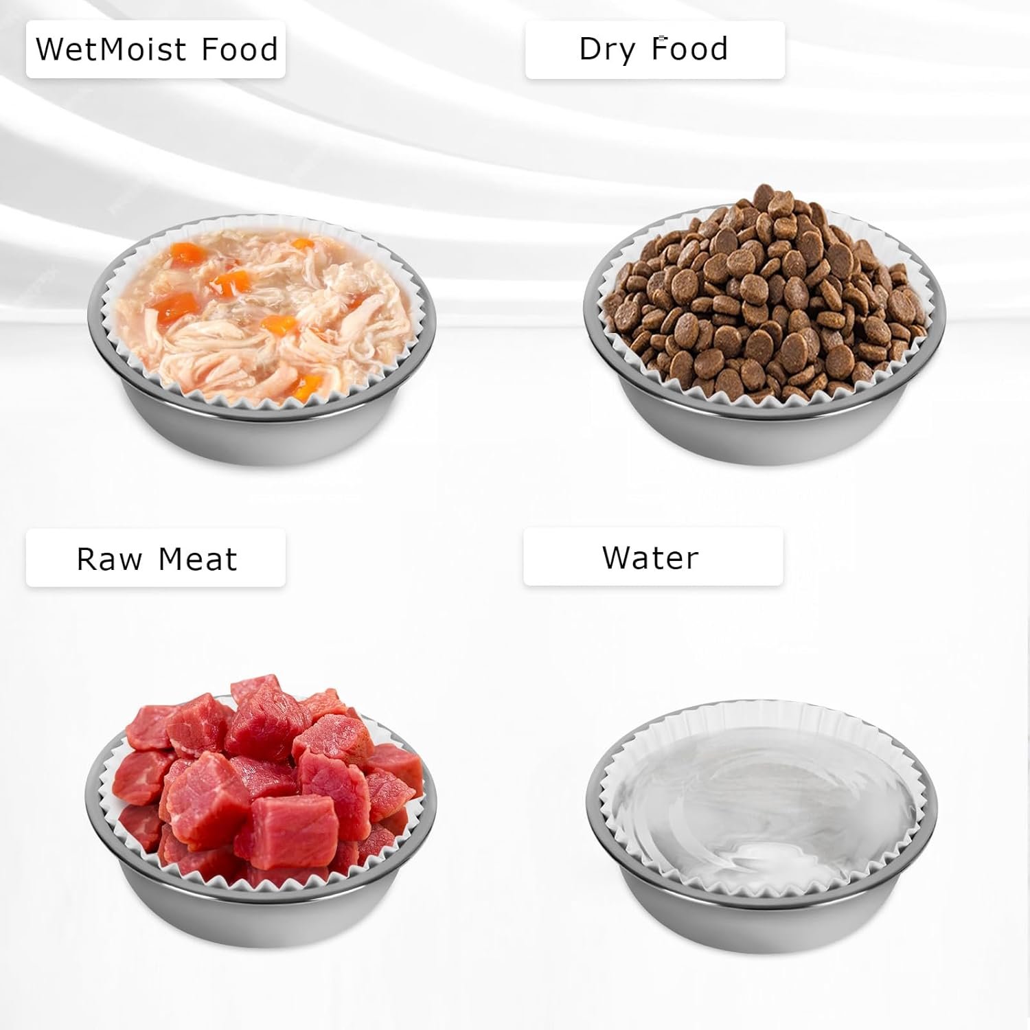 Wholesale Bulk Disposable Cat Bowls Set 300 PCS Liners + 2 PCS Stainless Steel Bowls for Small Cats Dogs Puppies Kittens White Paper for Dry Wet Food Factory Wholesale Bulk Disposable Cat Bowls Set 300 PCS Liners + 2 PCS Stainless Steel Bowls for Small Cats Dogs Puppies Kittens White Paper for Dry Wet Food Factory