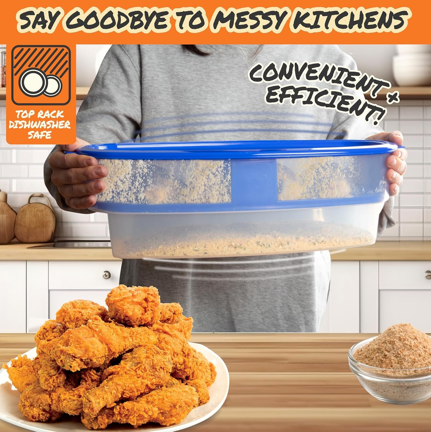 OEM XL Better Breader Batter Bowl All-in-One Mess-Free Breading Station Tool Great for Parties Pour Seasoning Add Meat Vegetables Fish Fry Just Shake Factory