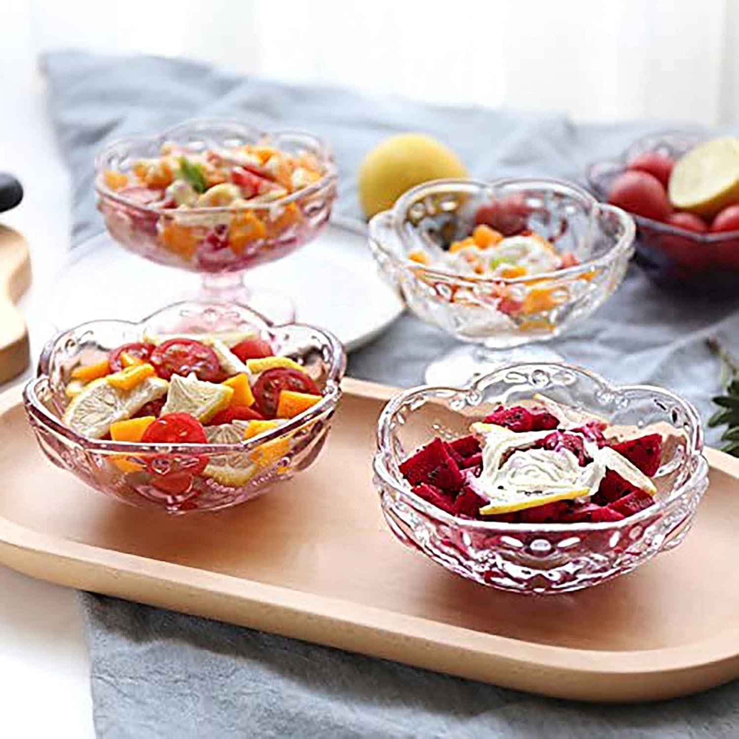 Wholesale 4pcs Vintage Romantic Glass Sakura Heart Embossed Dessert Ice Cream Trifle Salad Bowls Pink 8oz Capacity Factory Wholesale 4pcs Vintage Romantic Glass Sakura Heart Embossed Dessert Ice Cream Trifle Salad Bowls Pink 8oz Capacity Factory