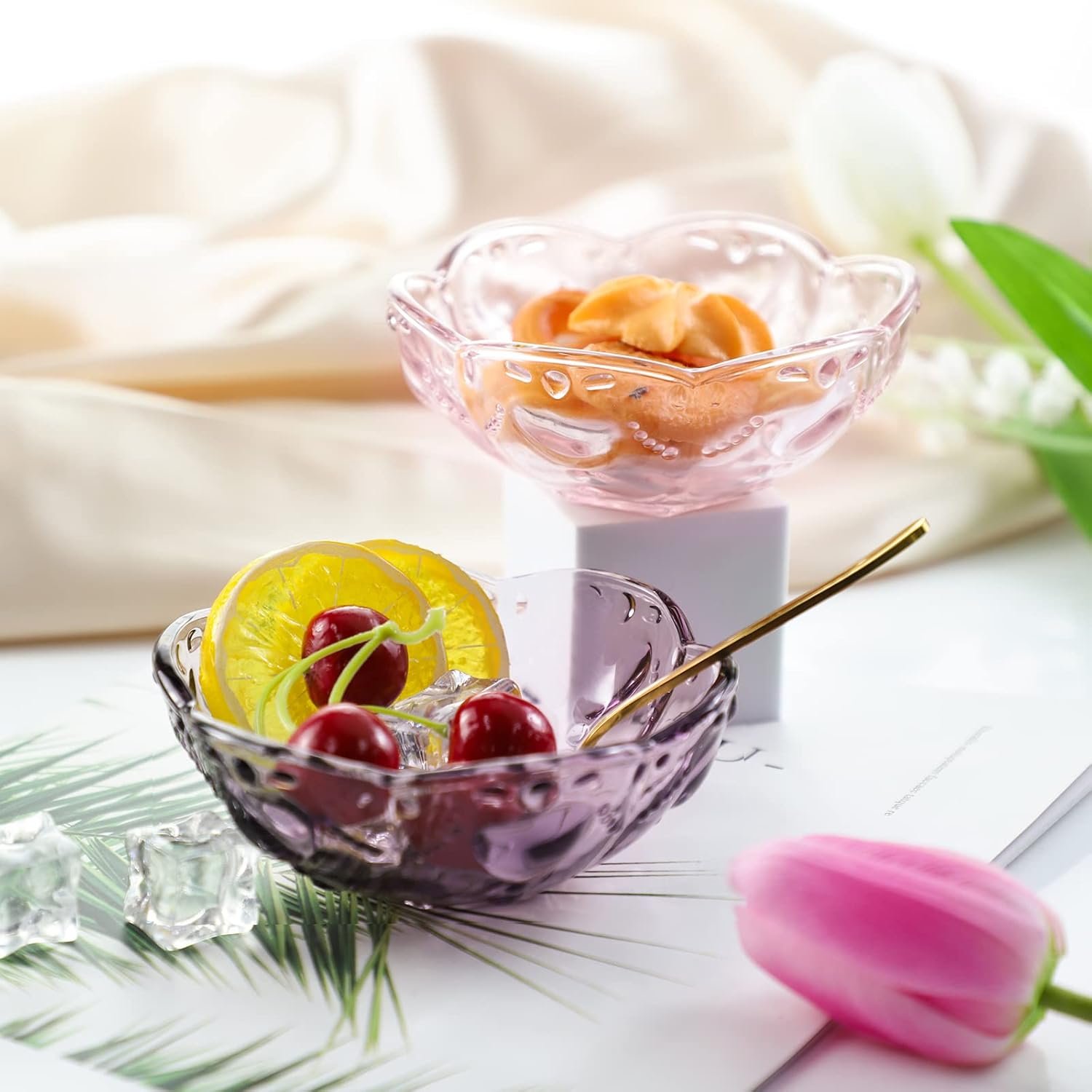 Wholesale 4pcs Vintage Romantic Glass Sakura Heart Embossed Dessert Ice Cream Trifle Salad Bowls Pink 8oz Capacity Factory Wholesale 4pcs Vintage Romantic Glass Sakura Heart Embossed Dessert Ice Cream Trifle Salad Bowls Pink 8oz Capacity Factory