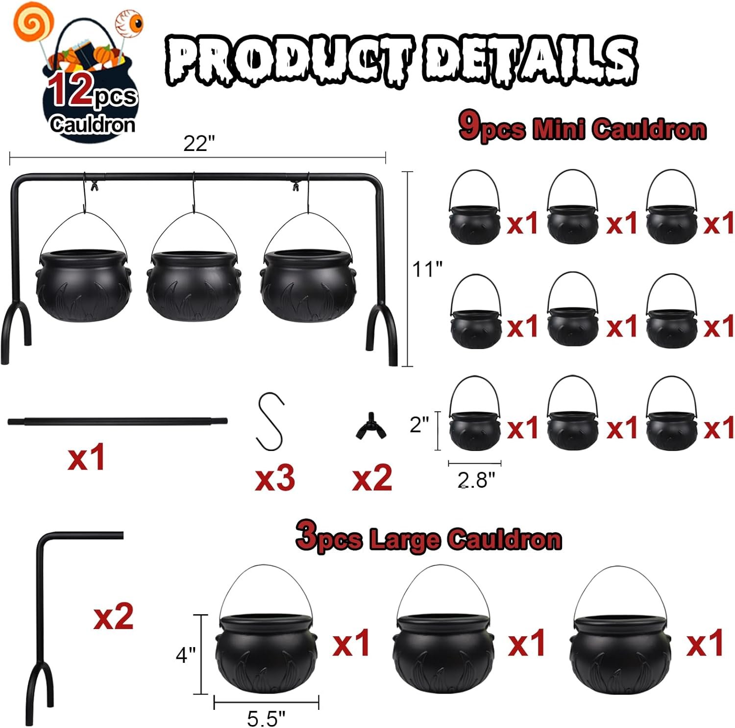 Wholesale Halloween Cauldron Serving Bowls Set of 12 Hanging Black Plastic with Iron Rack Large Mini Candy Punch Buckets for Witch Hocus Pocus Party Table Decor Factory Wholesale Halloween Cauldron Serving Bowls Set of 12 Hanging Black Plastic with Iron Rack Large Mini Candy Punch Buckets for Witch Hocus Pocus Party Table Decor Factory