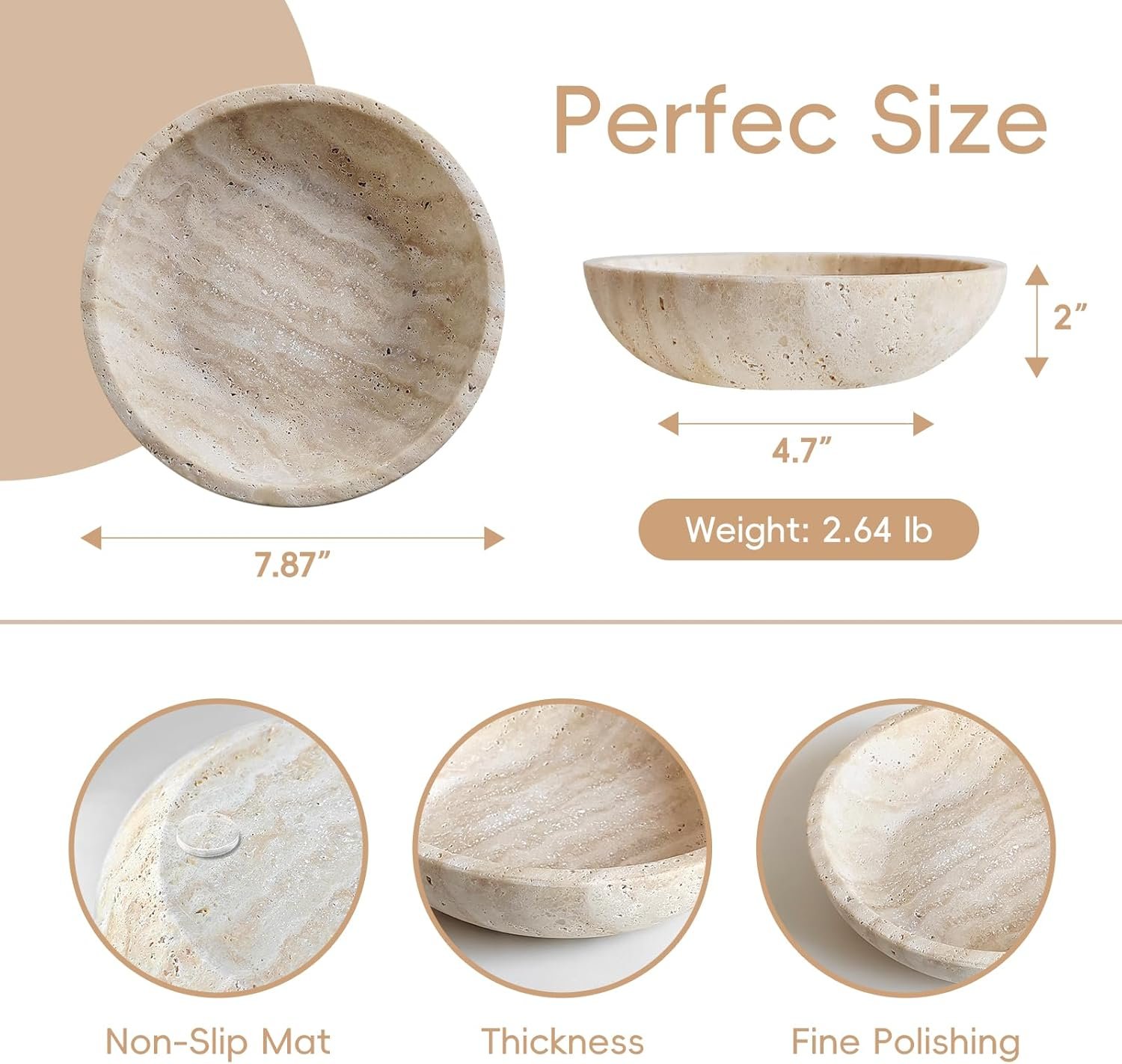 OEM Marble Travertine Decorative Serving Bowl for Kitchen Counter Dining Table Centerpiece Home Decor 7.8 Inch Factory OEM Marble Travertine Decorative Serving Bowl for Kitchen Counter Dining Table Centerpiece Home Decor 7.8 Inch Factory