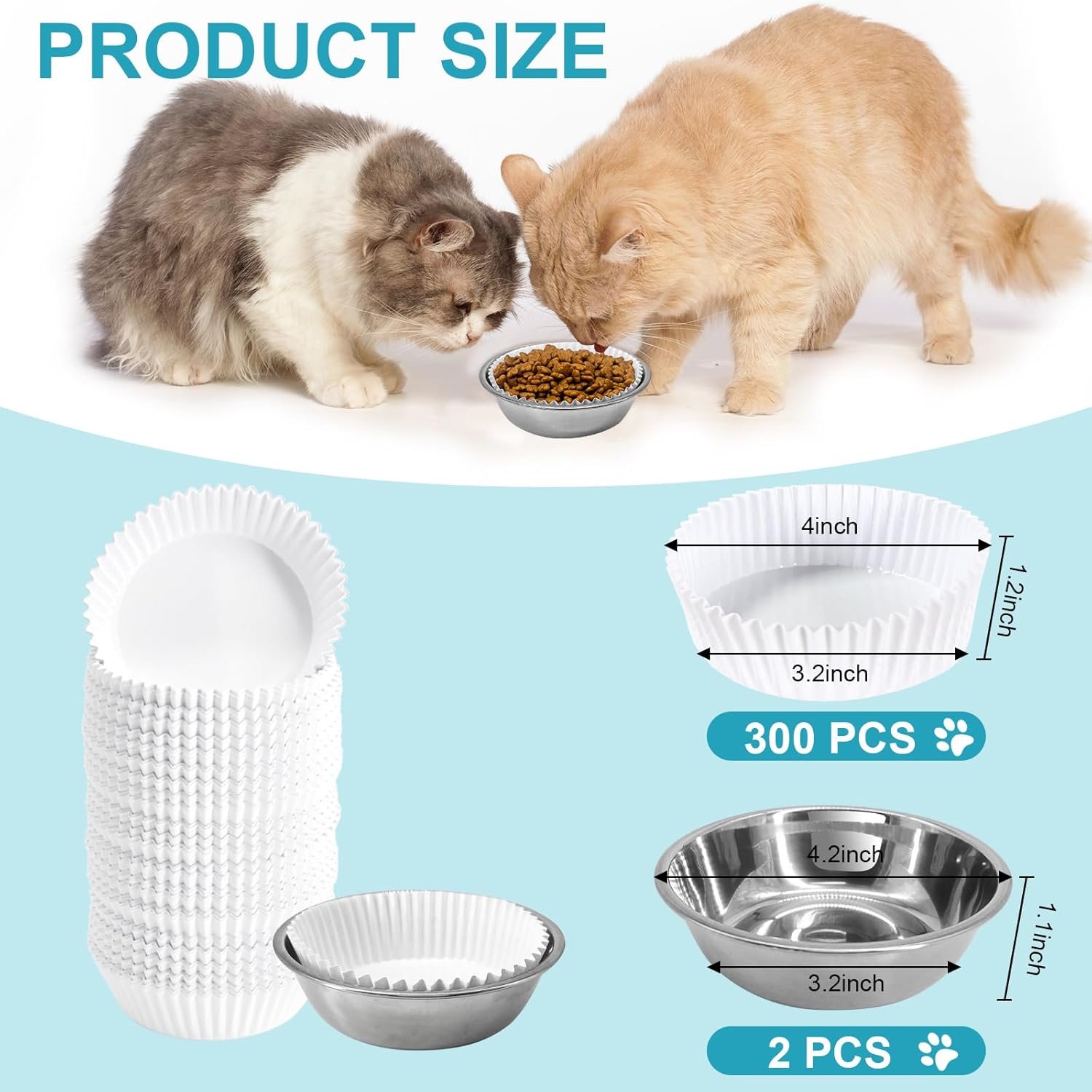 Wholesale Disposable Cat Food Bowls Set 300PCS Small Paper Bowls and 2PCS Stainless Steel Bowls for Pets Wet Food Feeding Factory Wholesale Disposable Cat Food Bowls Set 300PCS Small Paper Bowls and 2PCS Stainless Steel Bowls for Pets Wet Food Feeding Factory