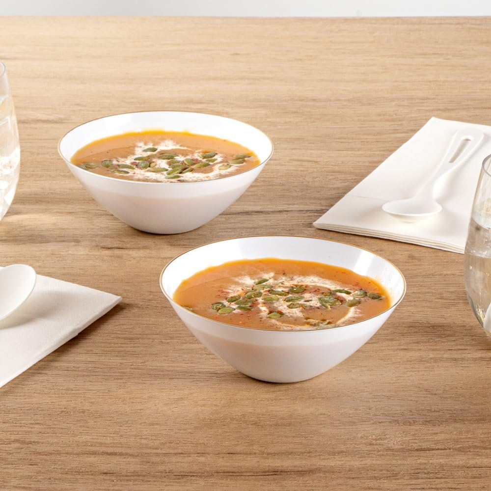 Wholesale 6 Ounce Gold-Rimmed Heavy-Duty White Plastic Disposable Salad Bowls Pack of 20 for Warm and Cold Foods Ideal for Restaurants Factory