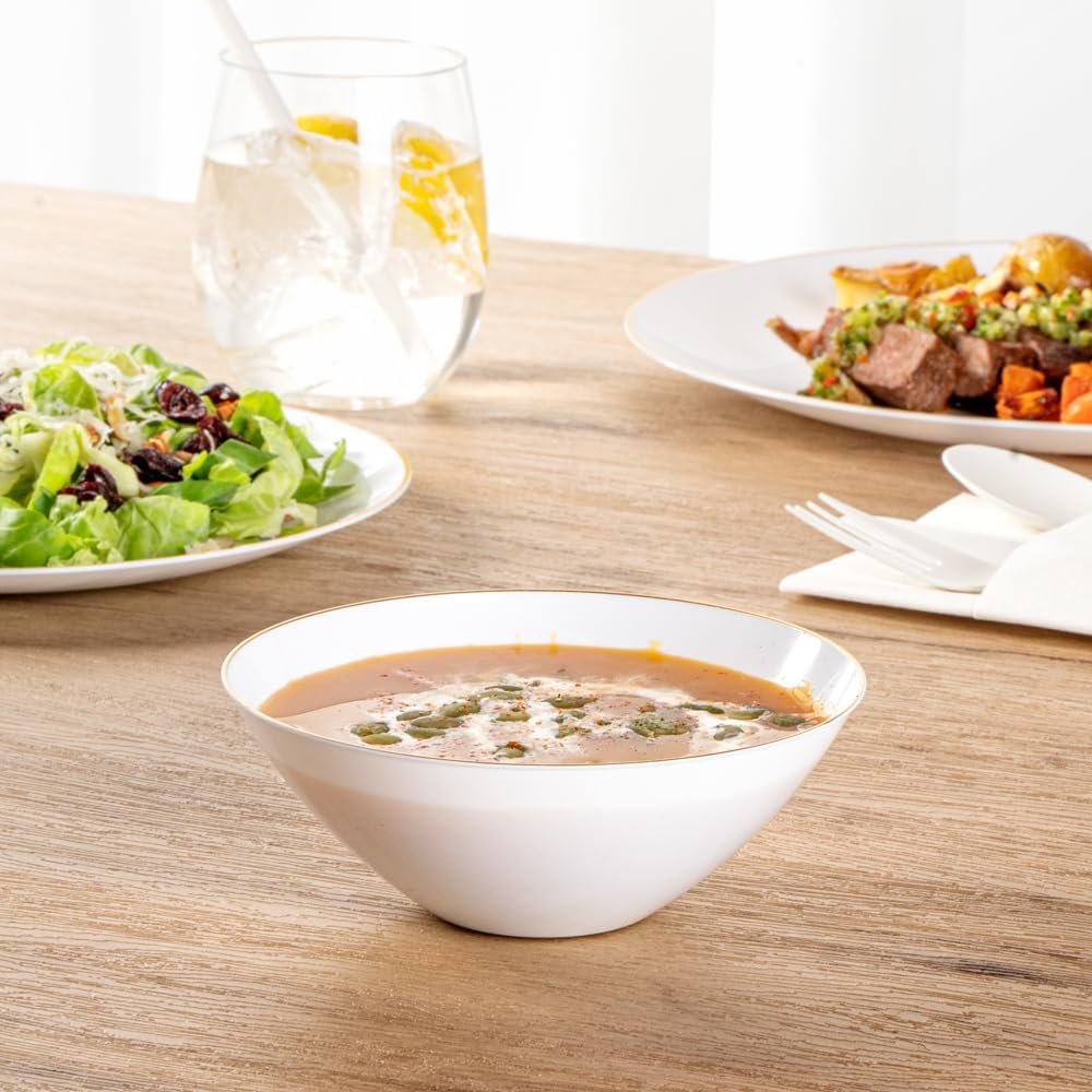 Wholesale 6 Ounce Gold-Rimmed Heavy-Duty White Plastic Disposable Salad Bowls Pack of 20 for Warm and Cold Foods Ideal for Restaurants Factory